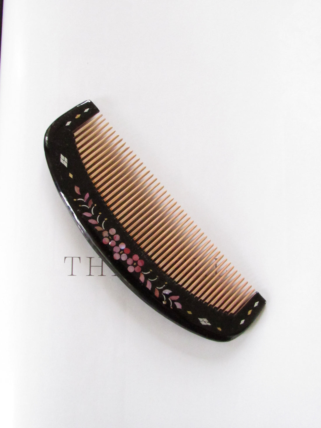 Sakura Black Lacquer Hair Comb 9"