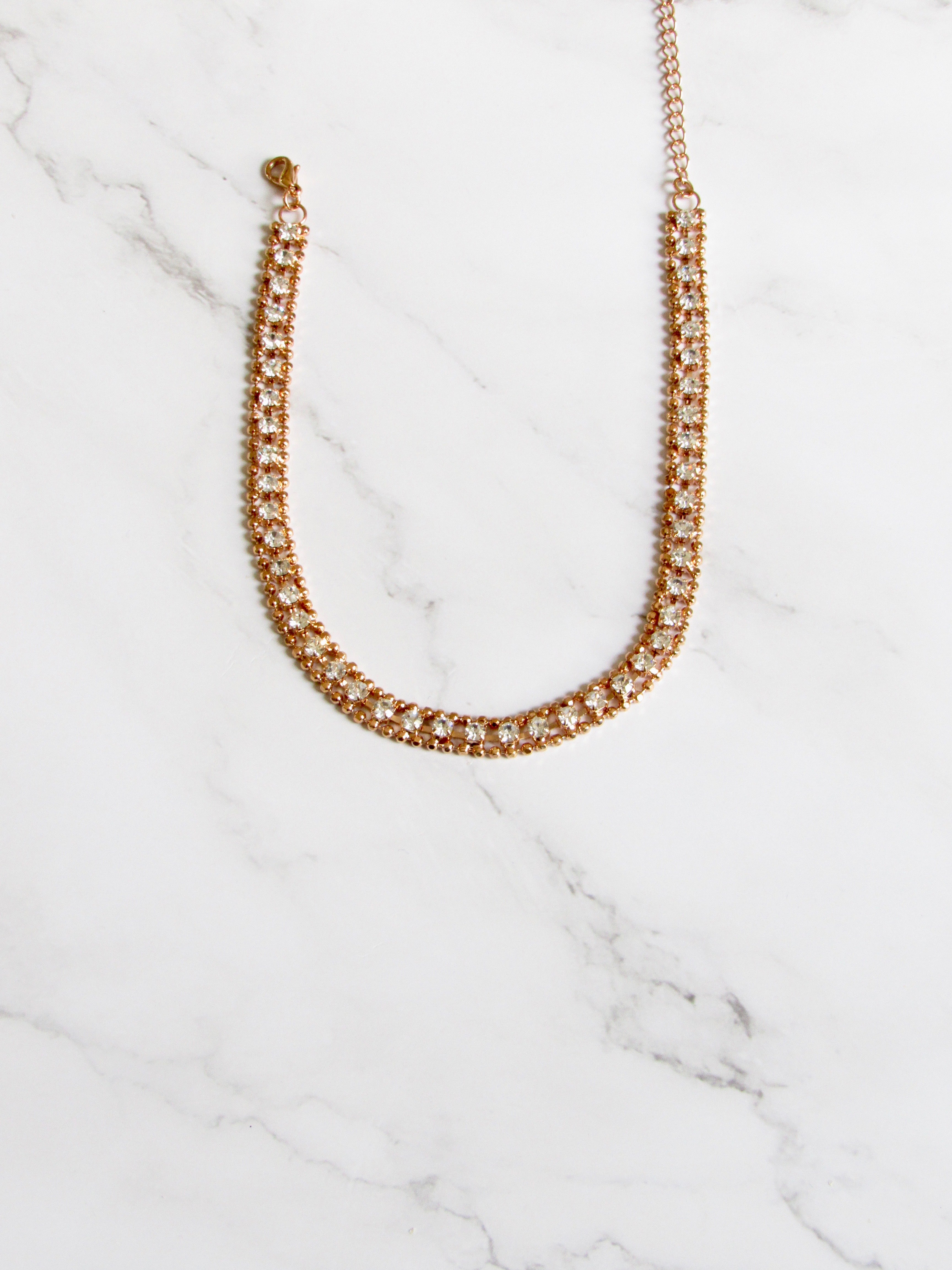 Sparkled Crystal Rose Gold Lace Collar Necklace