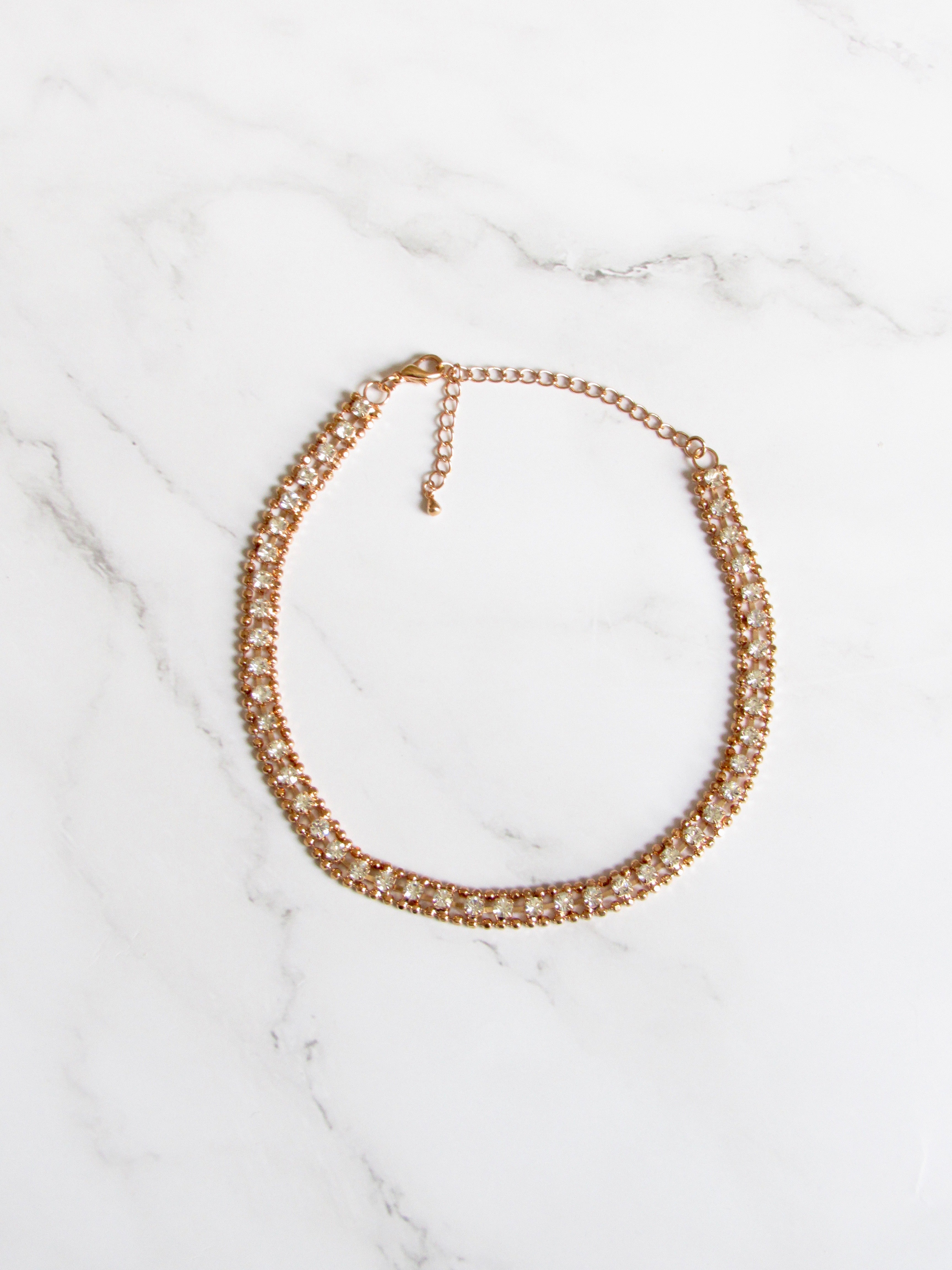 Sparkled Crystal Rose Gold Lace Collar Necklace