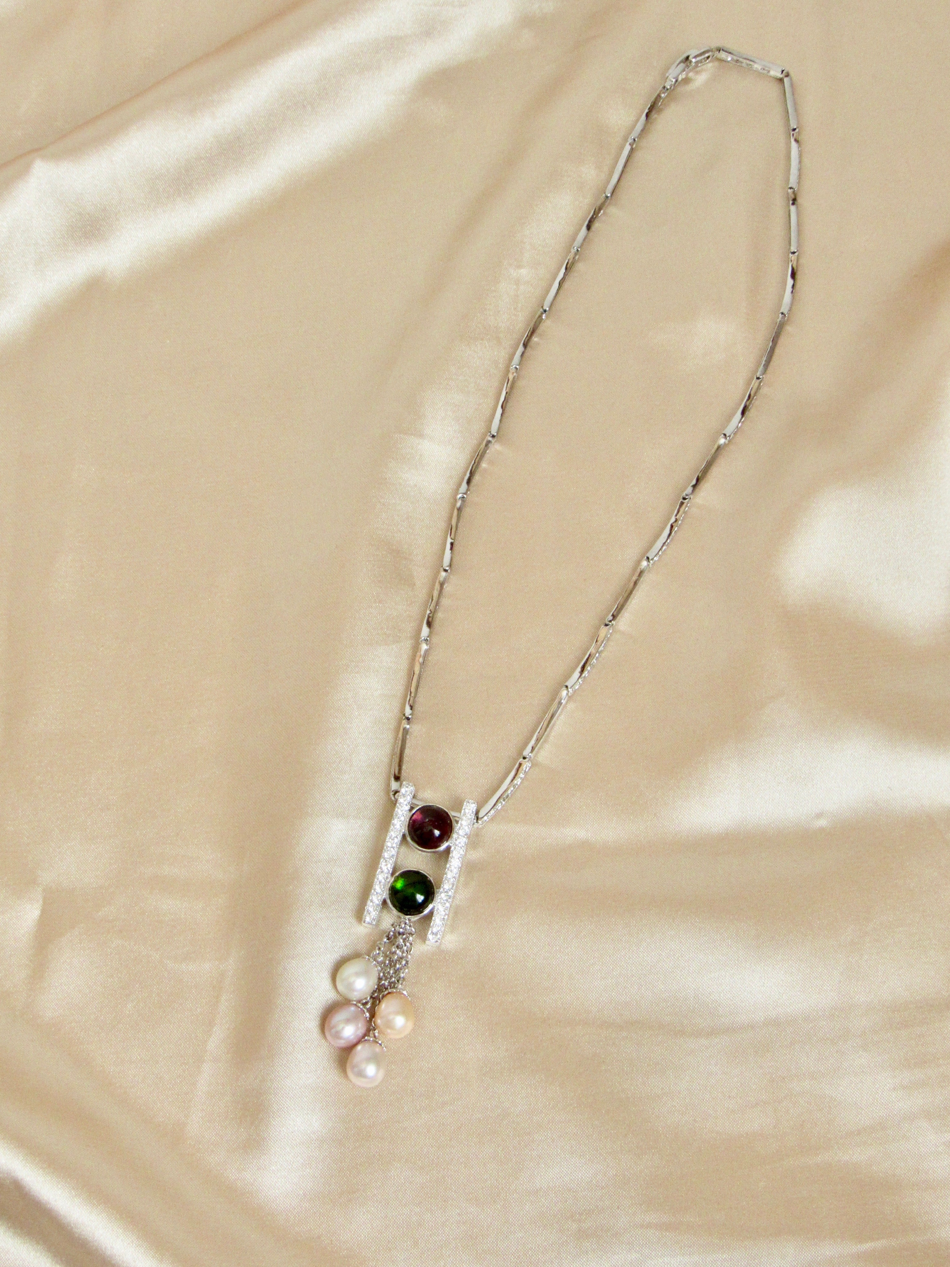 Tourmalines and Biwa Pearls Necklace