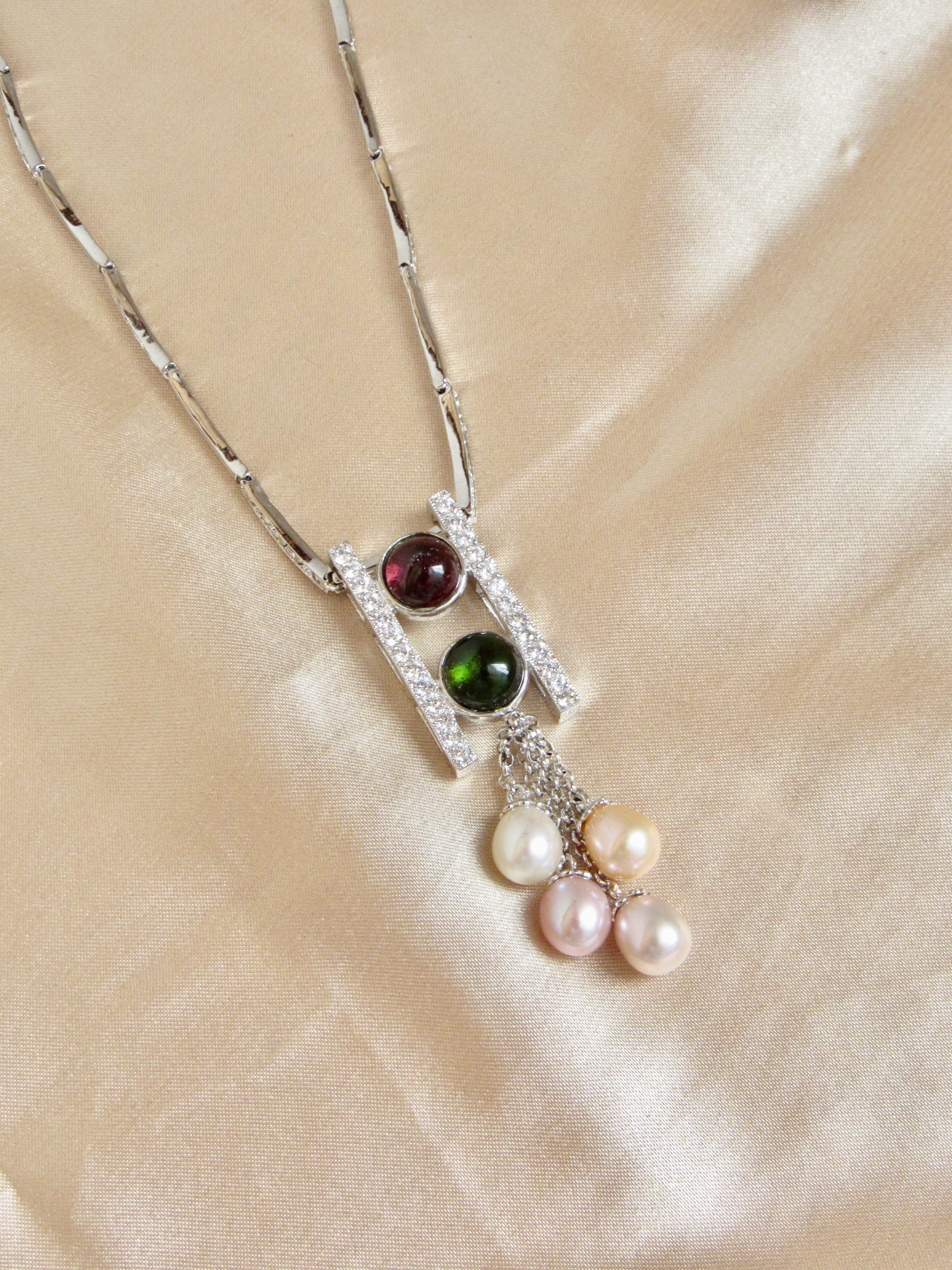 Tourmalines and Biwa Pearls Necklace