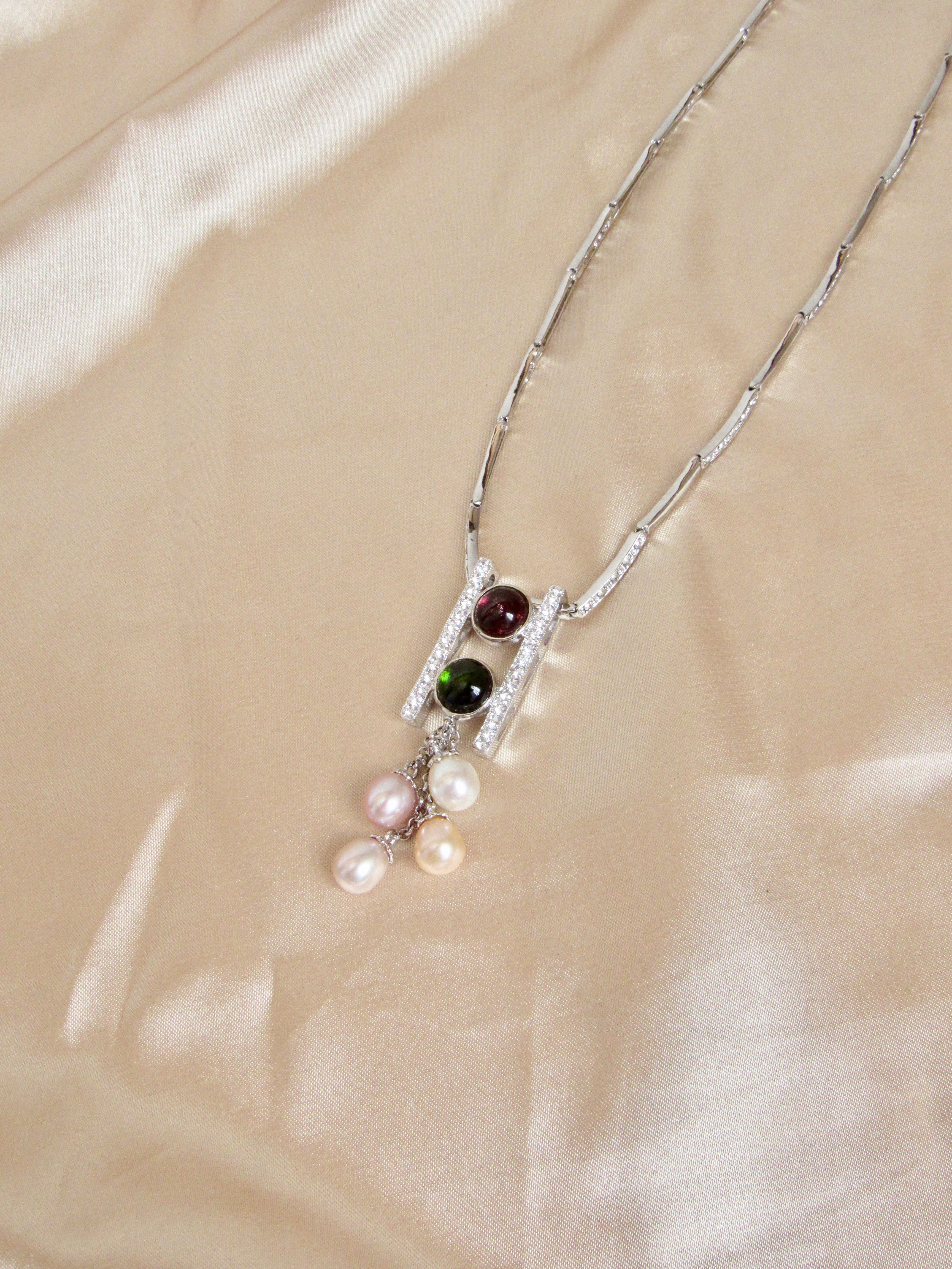 Tourmalines and Biwa Pearls Necklace