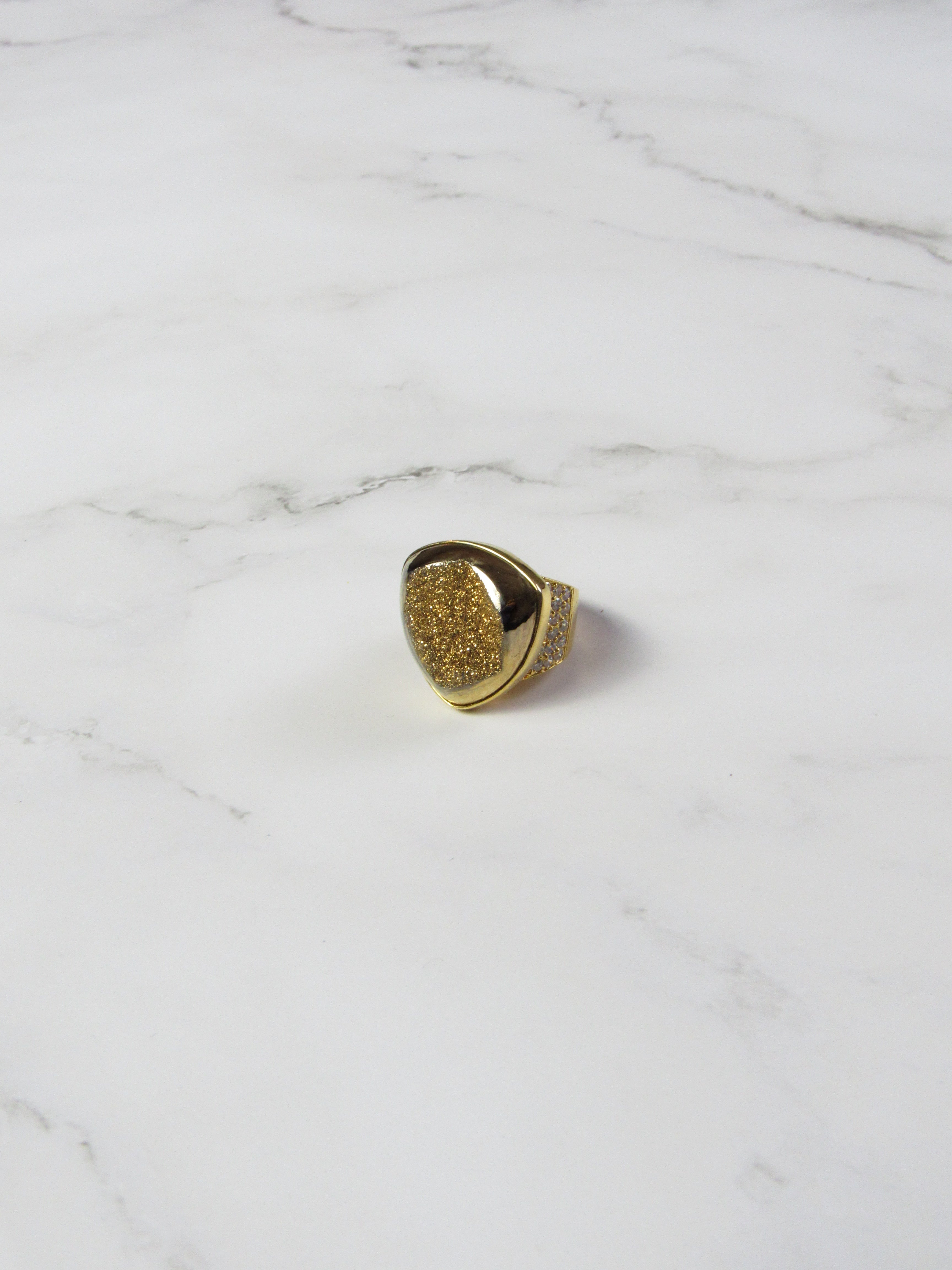 Natural Calcite Gold Statement Ring