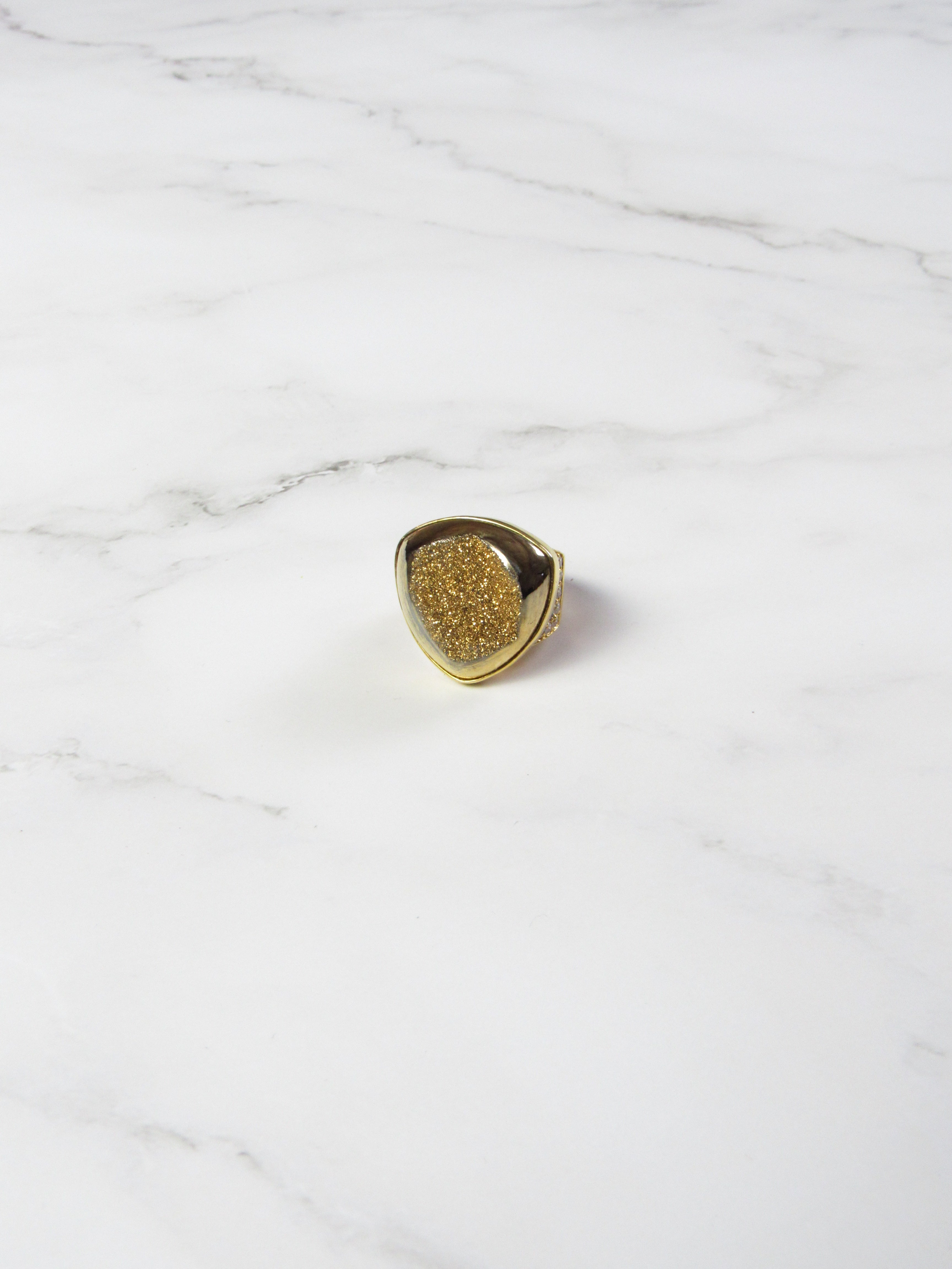 Natural Calcite Gold Statement Ring