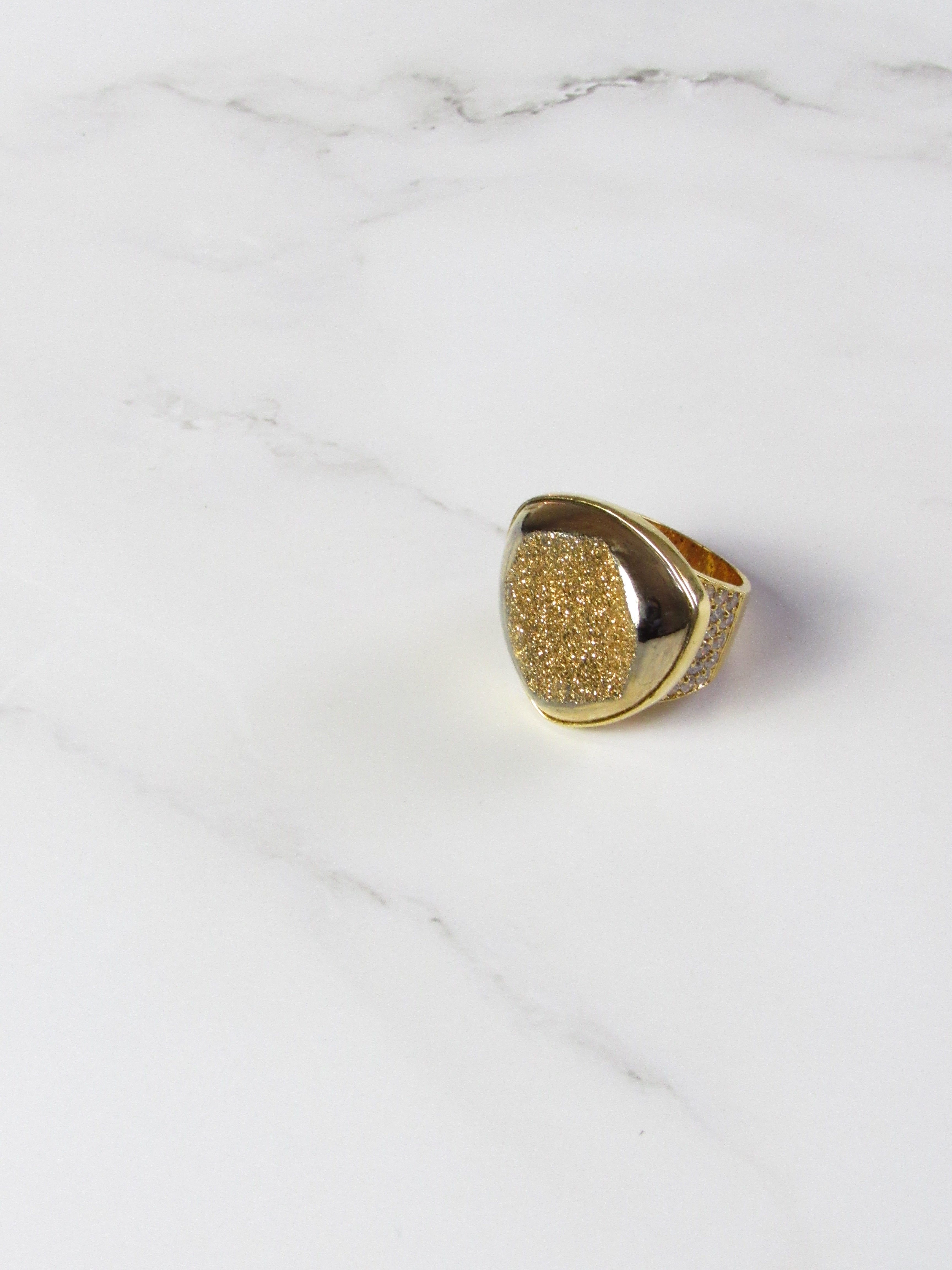 Natural Calcite Gold Statement Ring