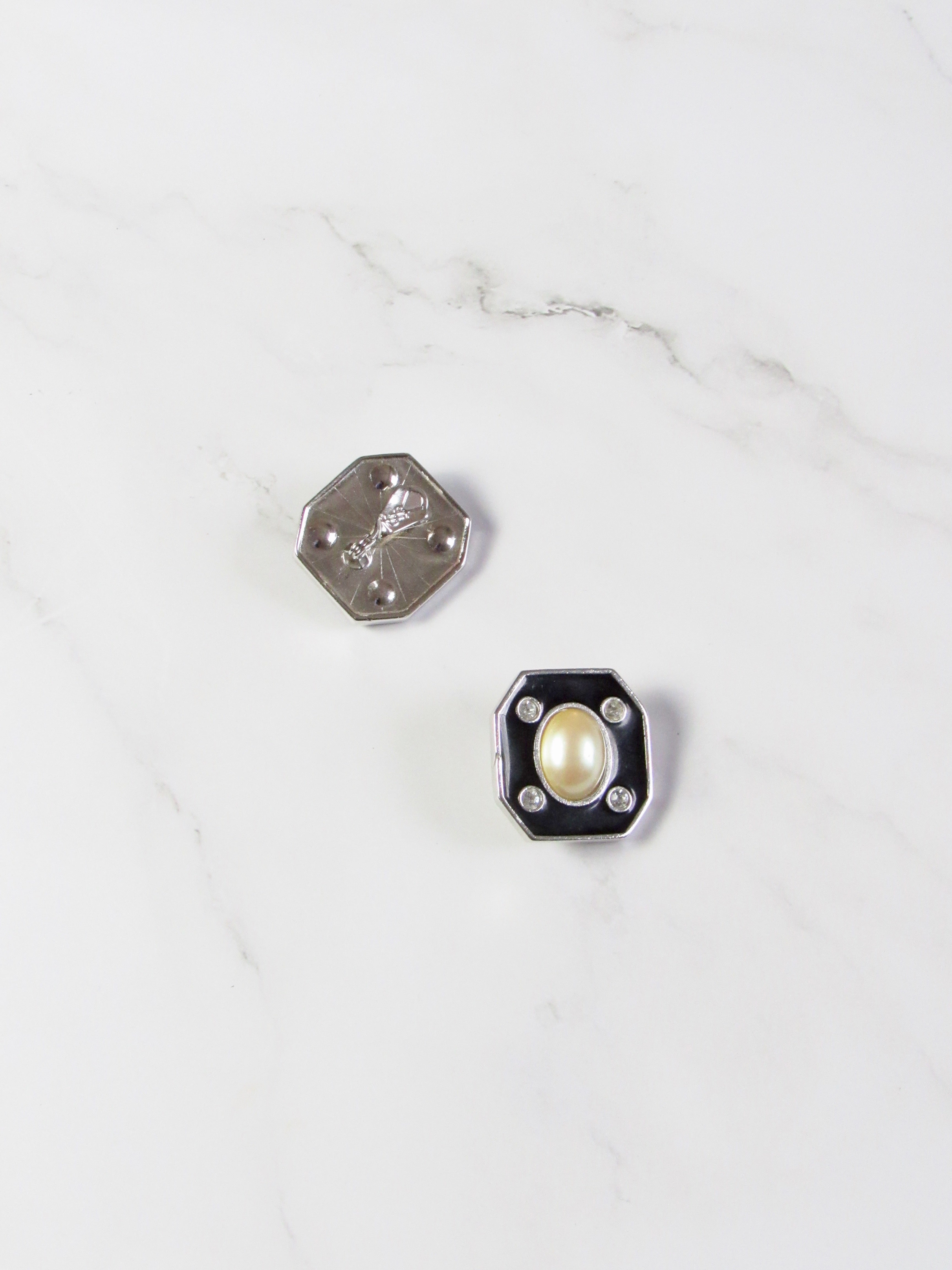 Yves Saint Laurent Vintage Black Rectangle Pearl Statement Earrings