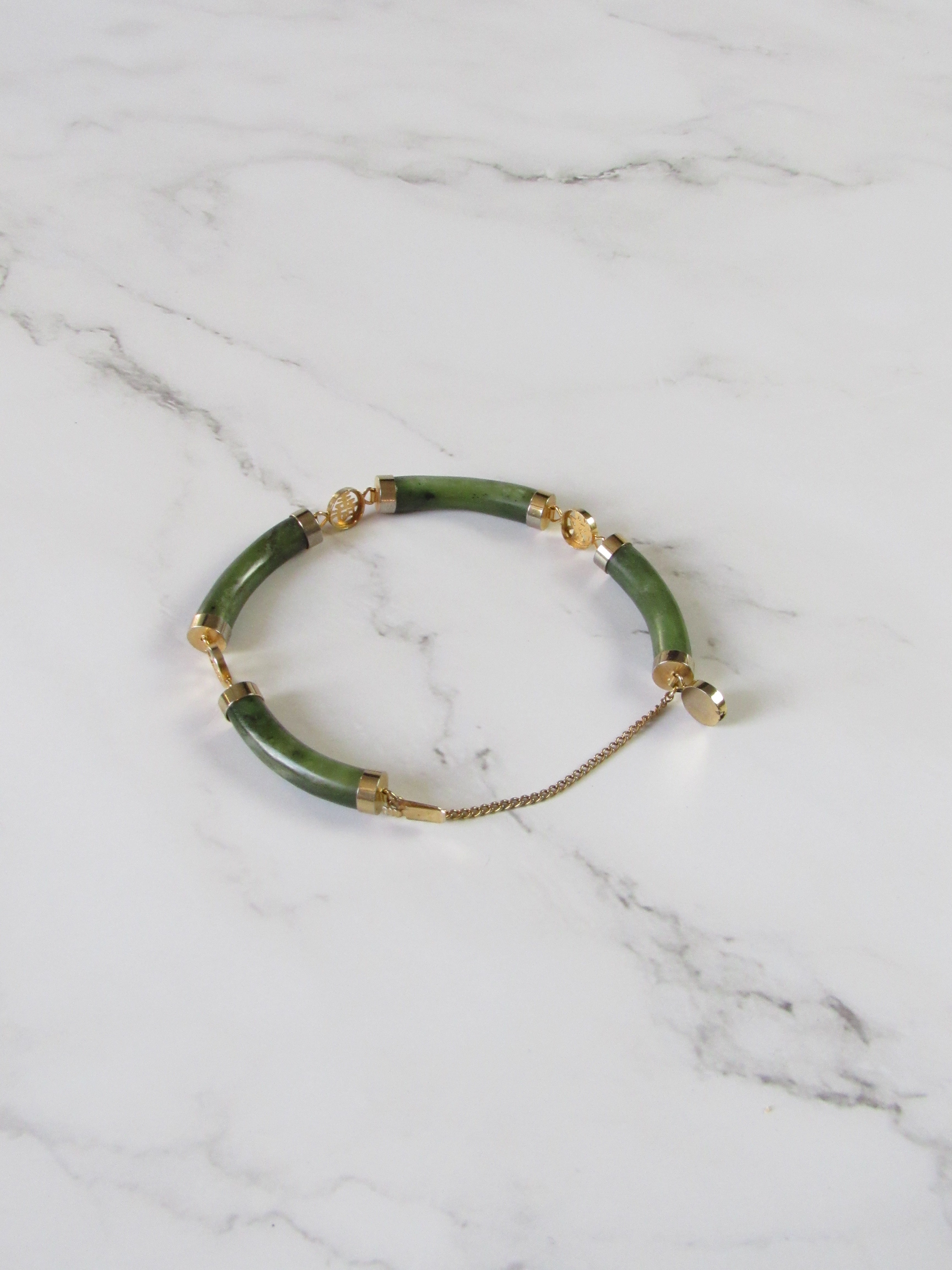 Chinese Blessing Word Green Jade Linked Bracelet