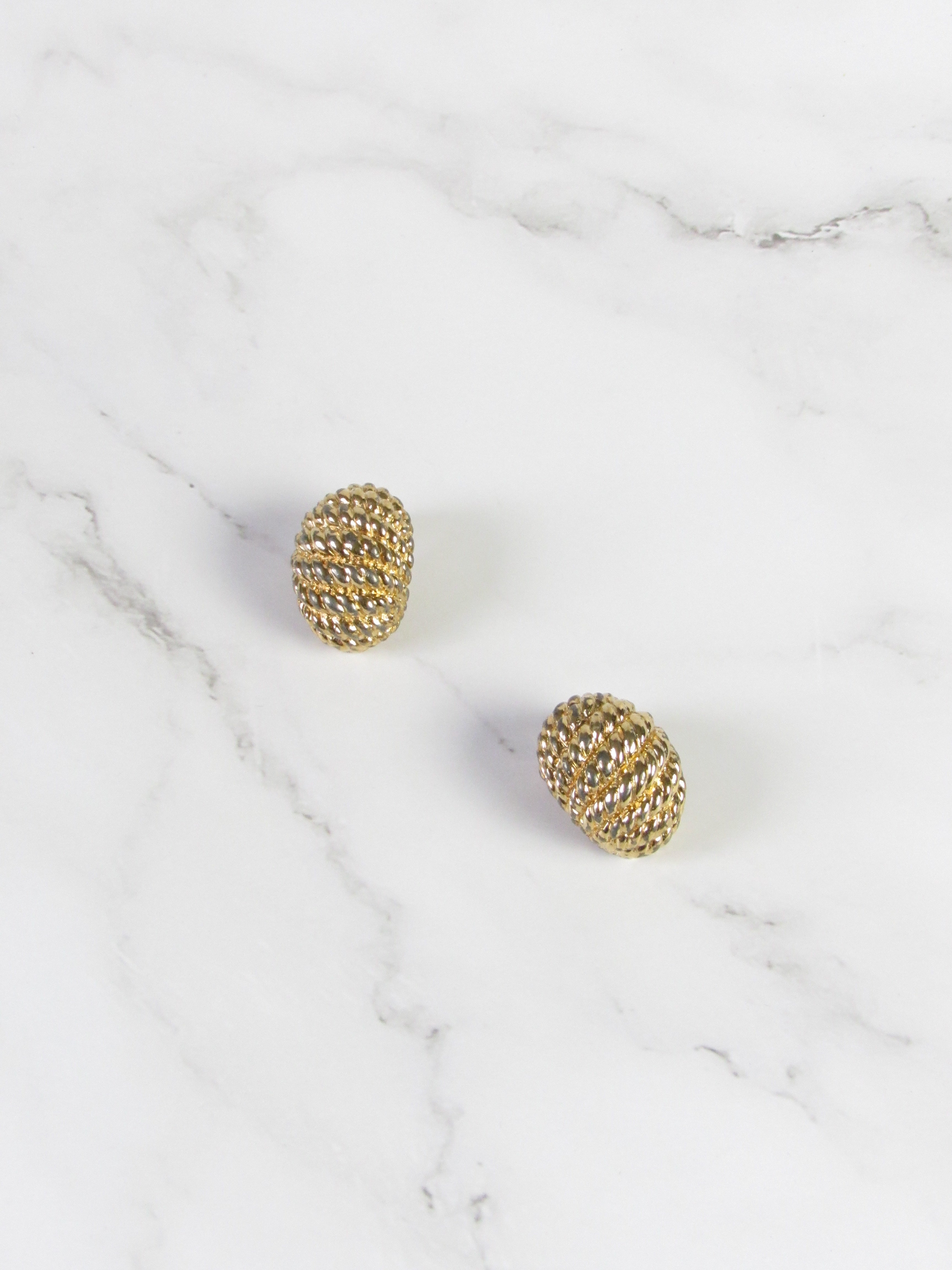 Ciner Twist Gold Ribbed Dome Earrings