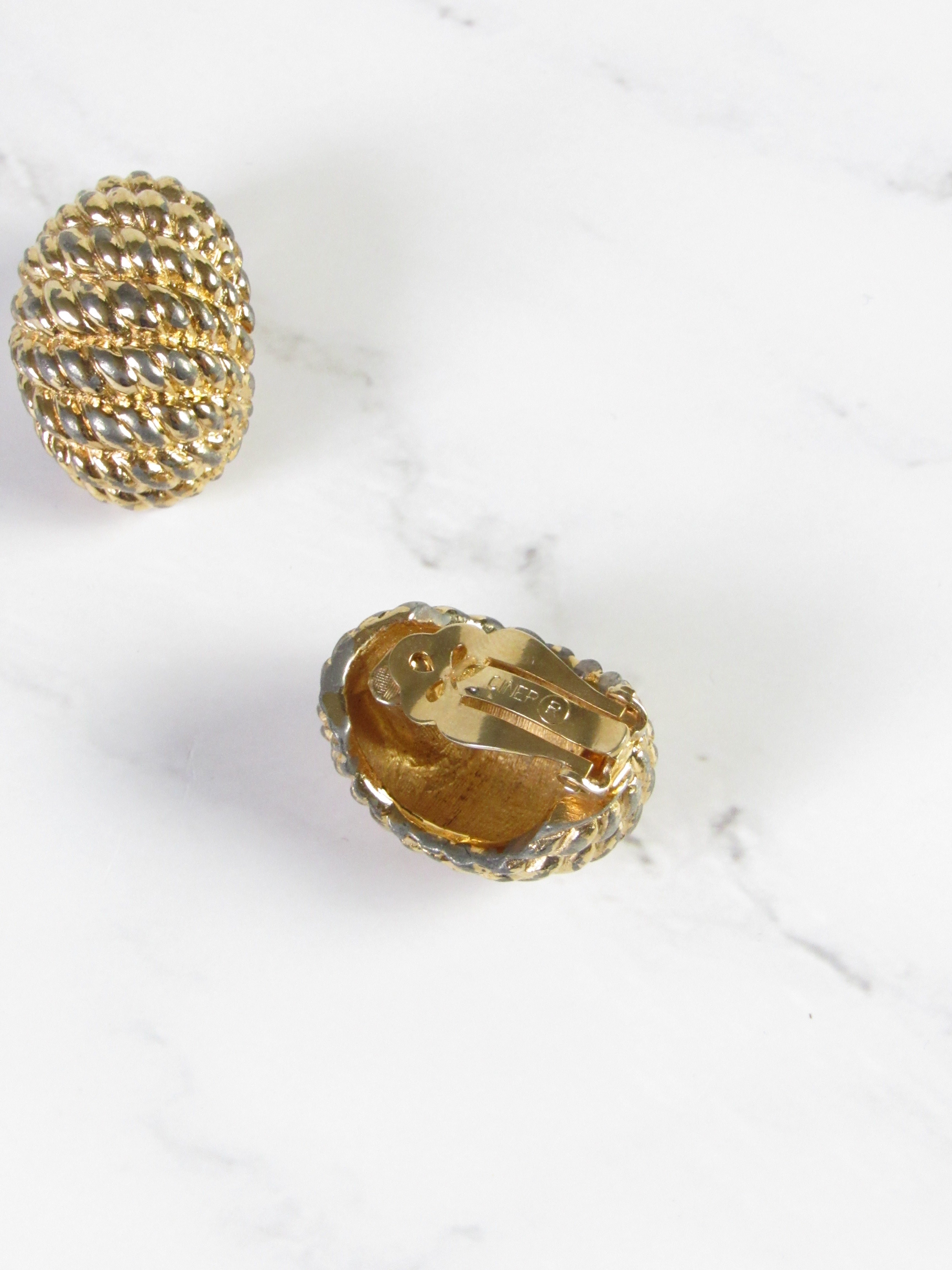 Ciner Twist Gold Ribbed Dome Earrings