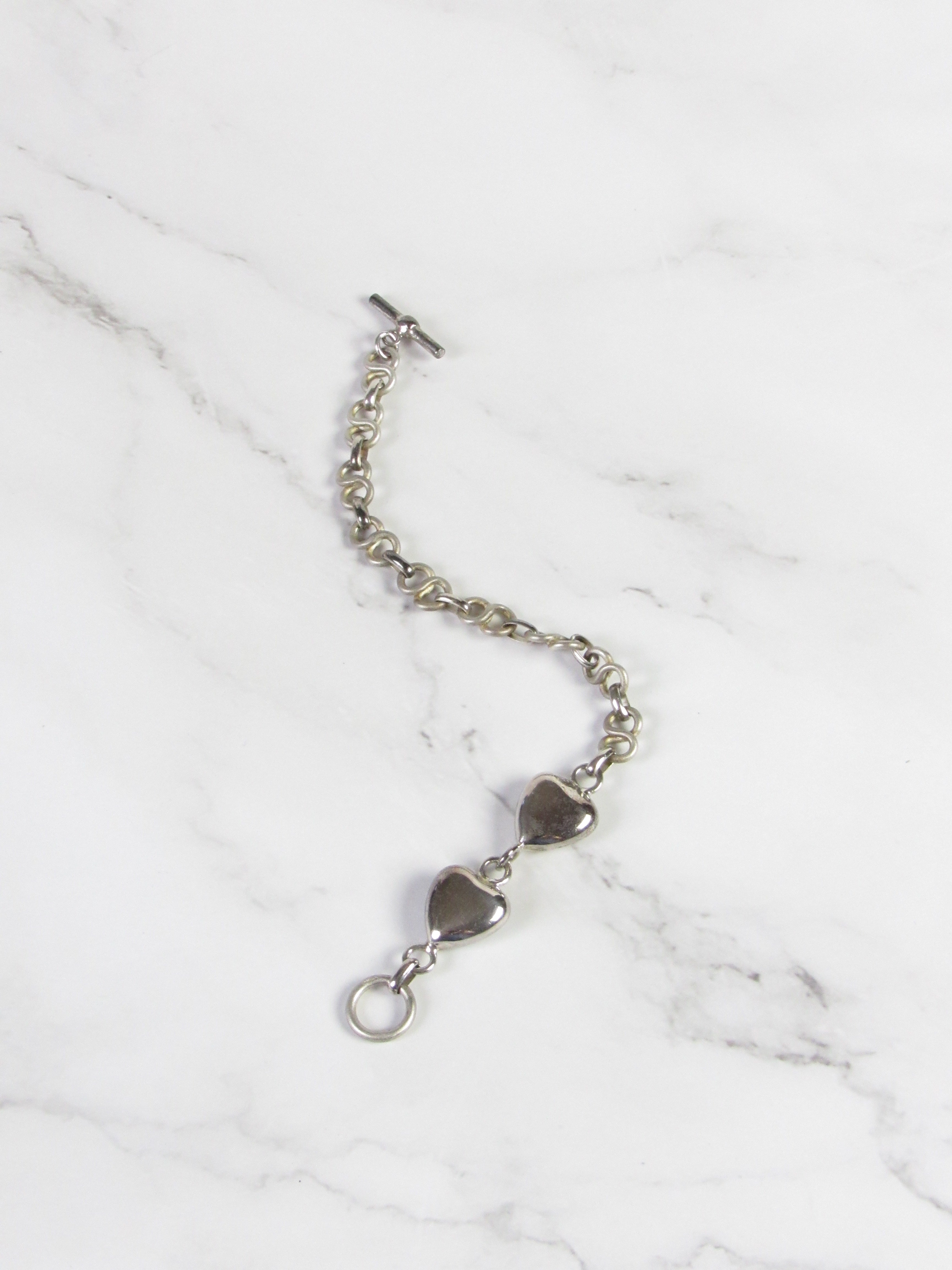 Vintage Hearts Linked Silver Charm Bracelet