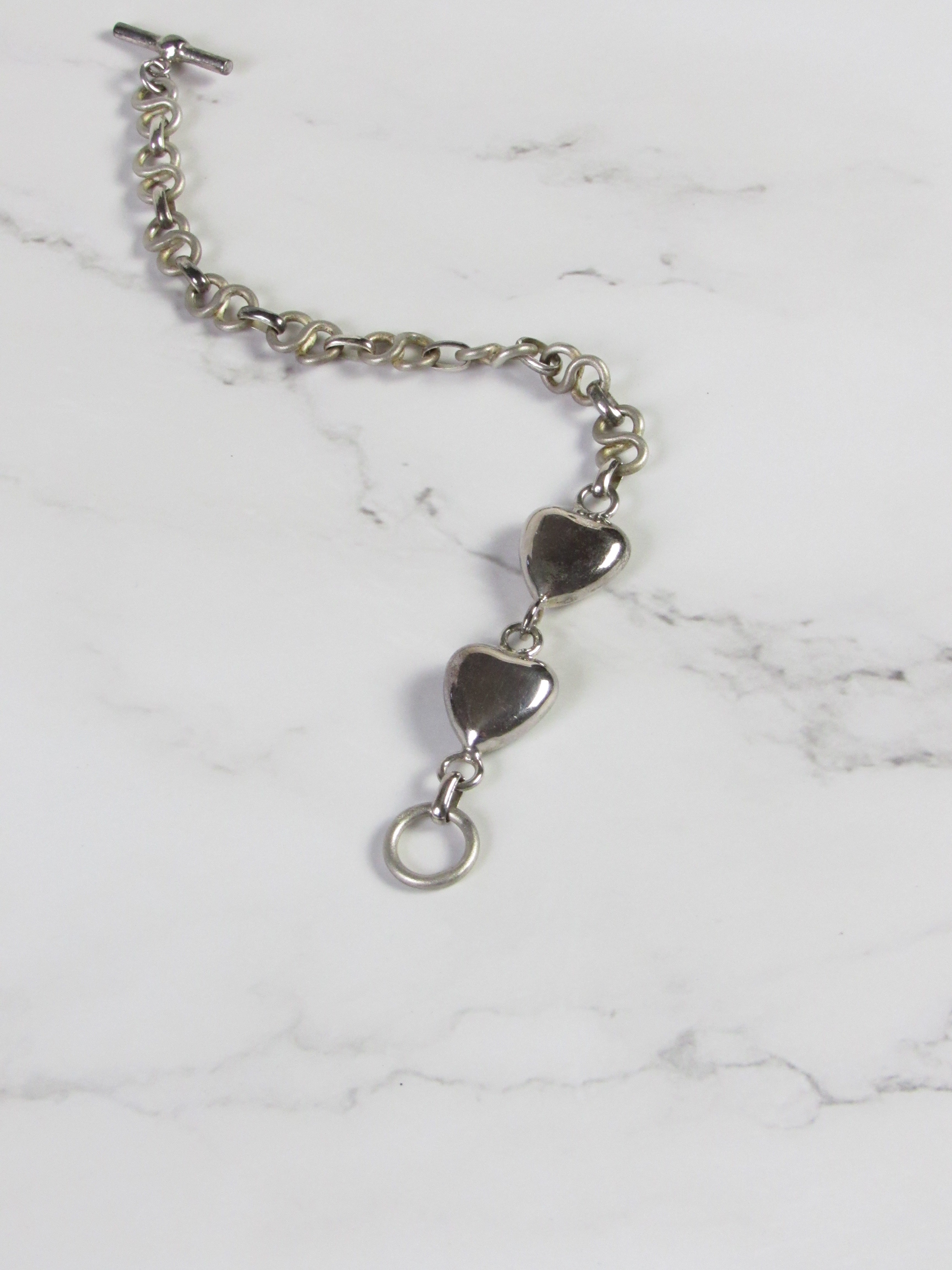 Vintage Hearts Linked Silver Charm Bracelet