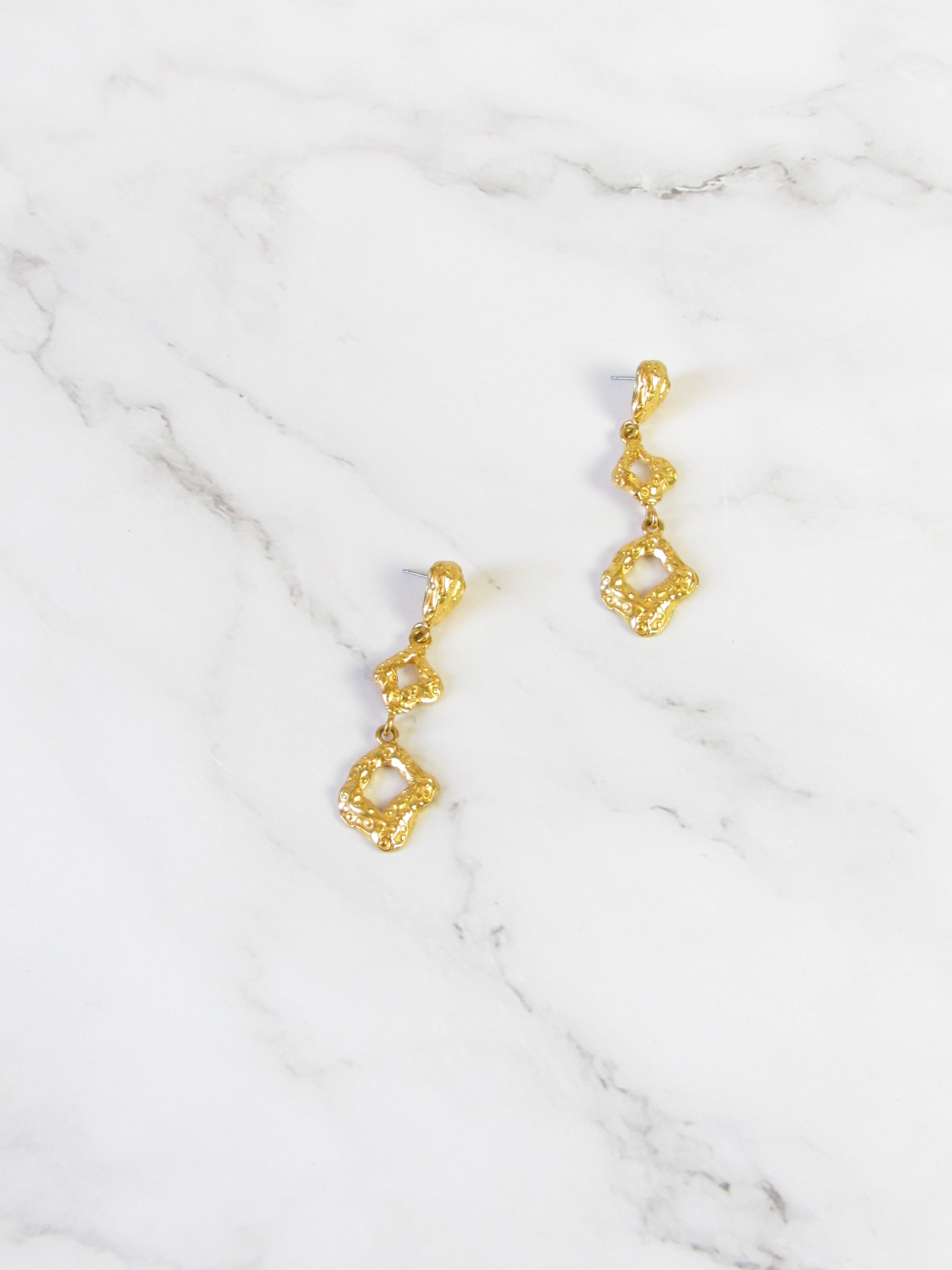 Vintage Molten Organic Shape Gold Drop Earrings