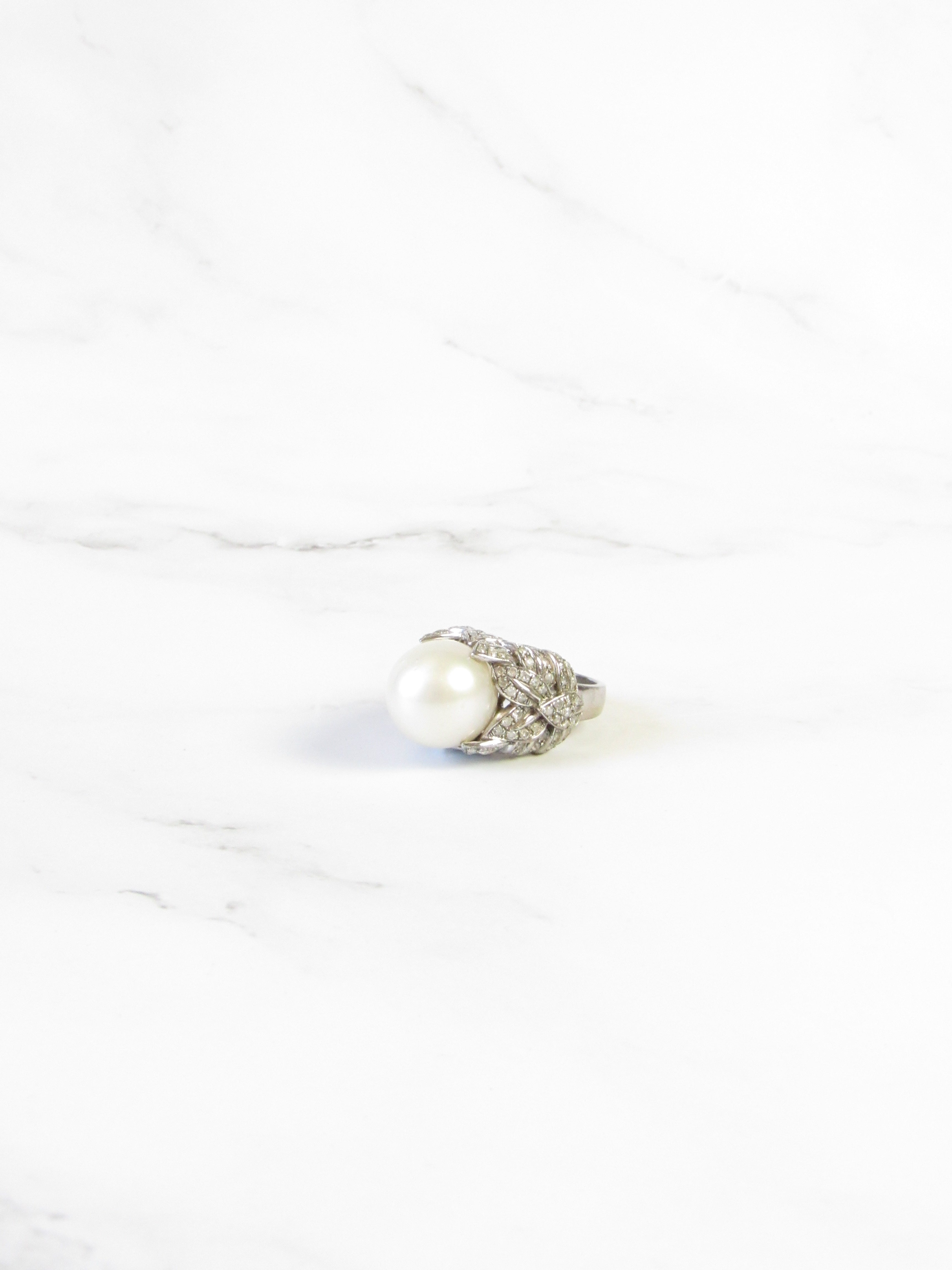 Akoya Pearl Ring in White Gold with Diamond Accents