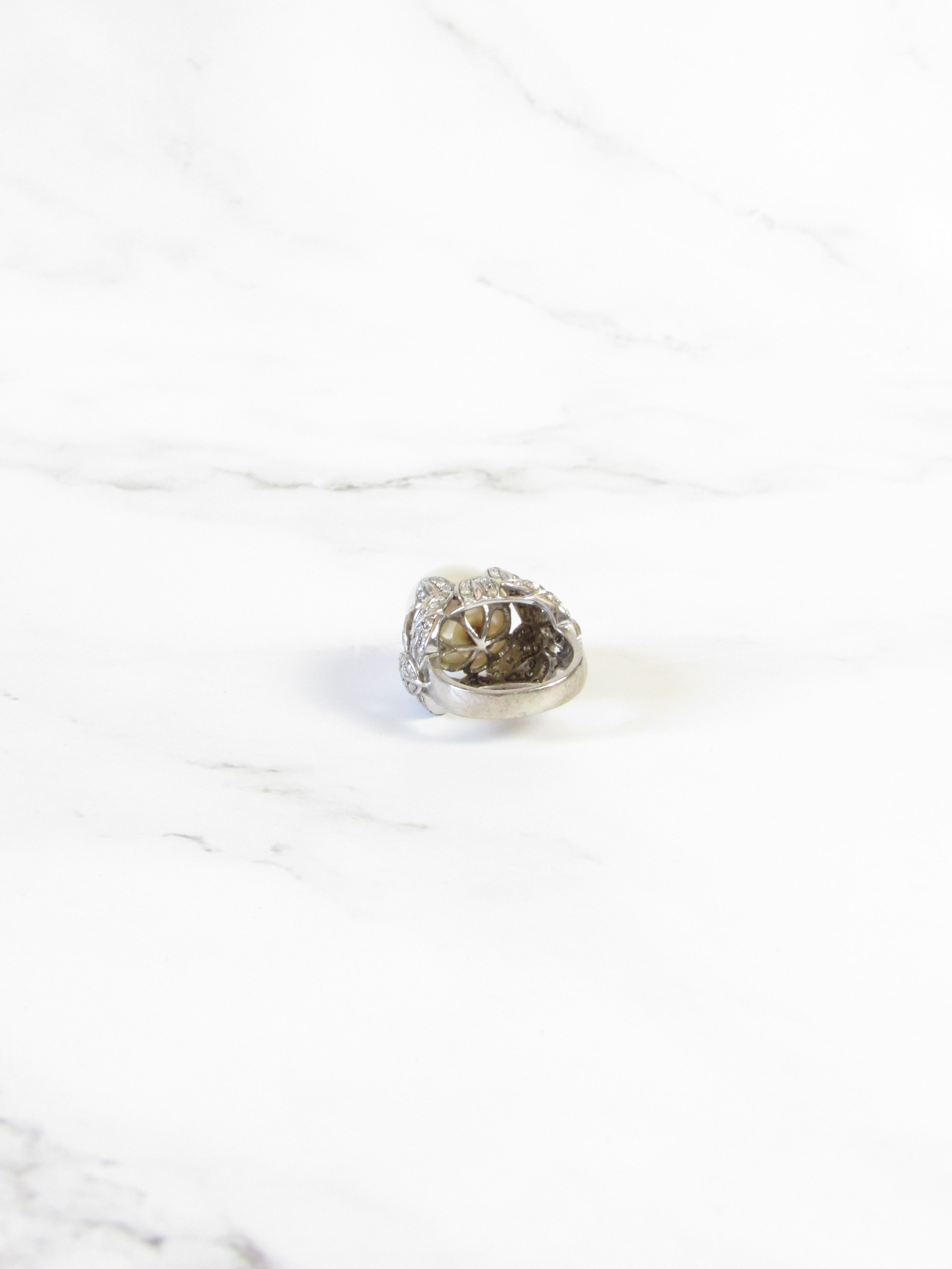 Akoya Pearl Ring in White Gold with Diamond Accents