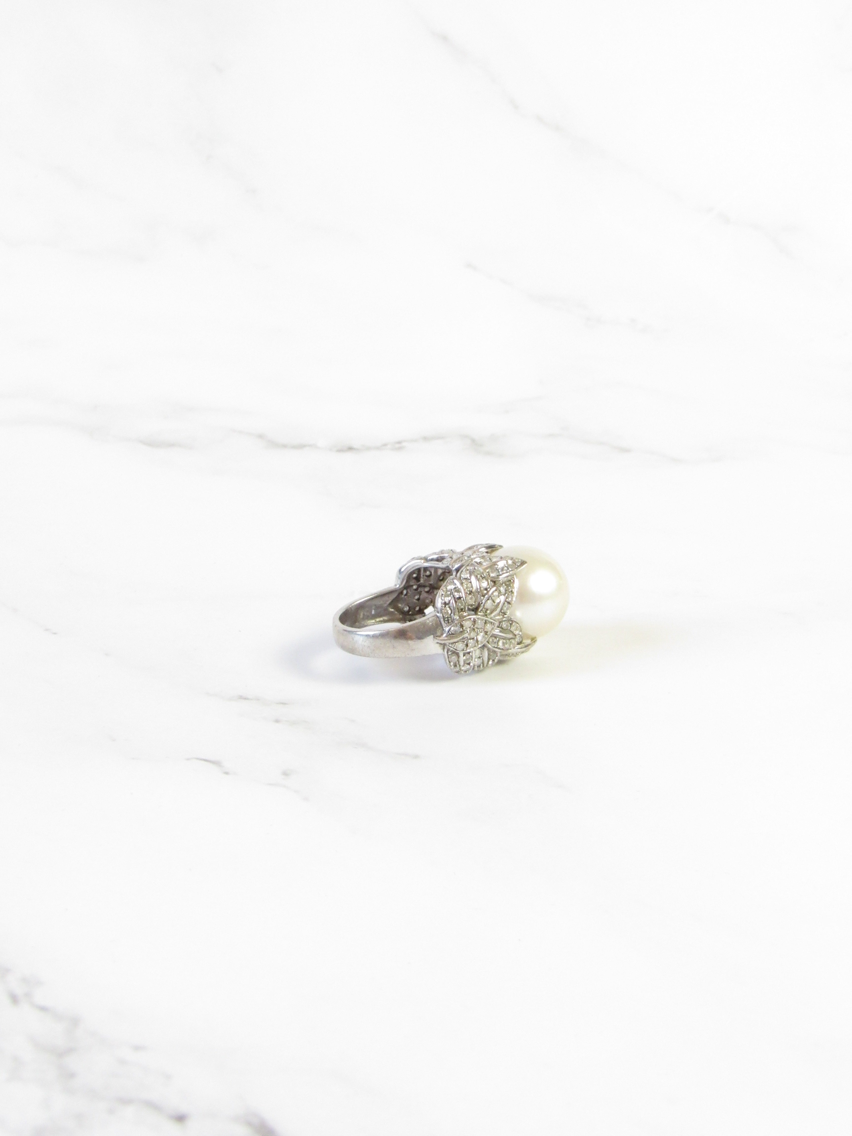 Akoya Pearl Ring in White Gold with Diamond Accents