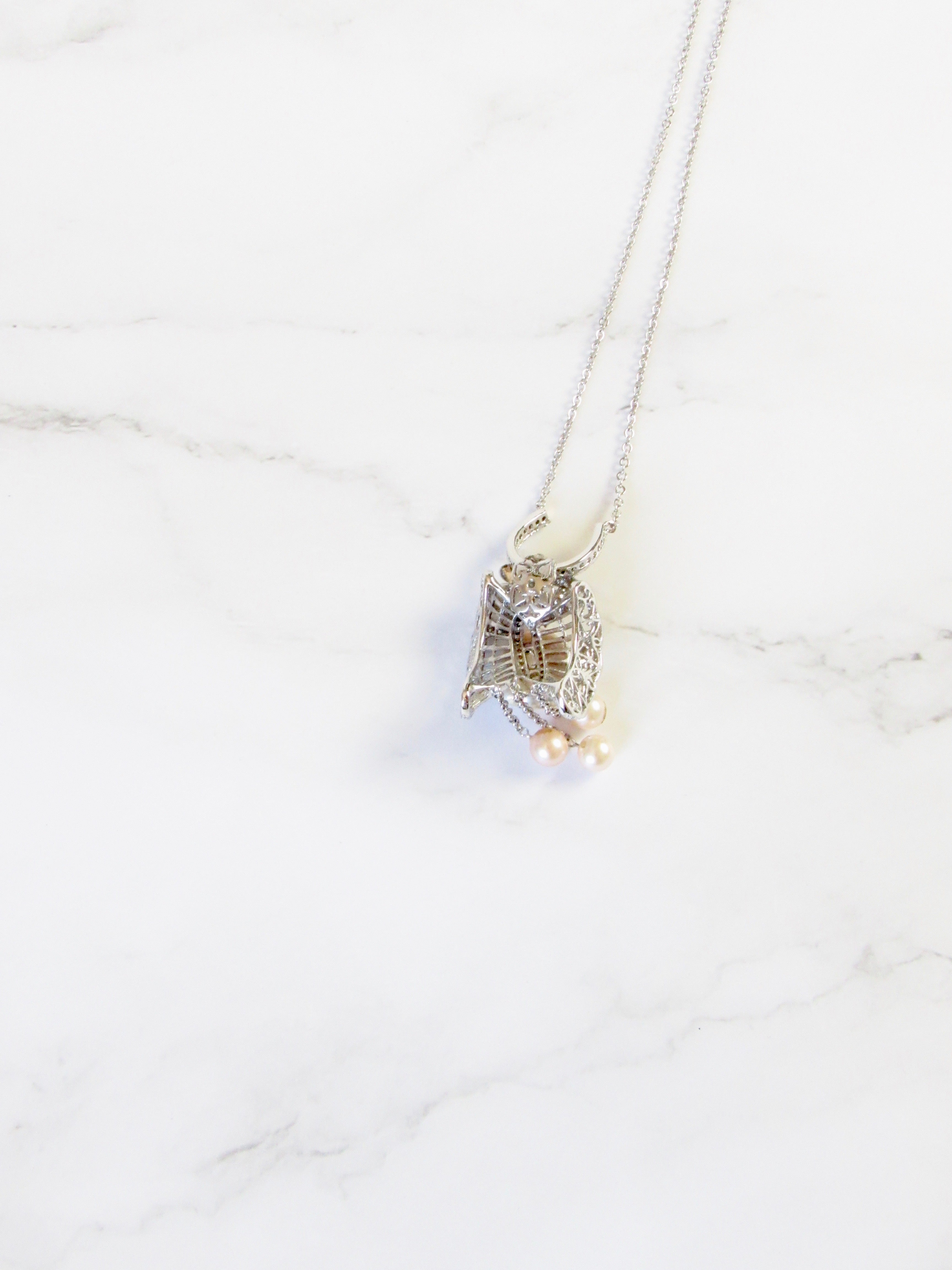 Natural Baroque Pearl & Biwa Pearls 18k White Gold Pendant Necklace