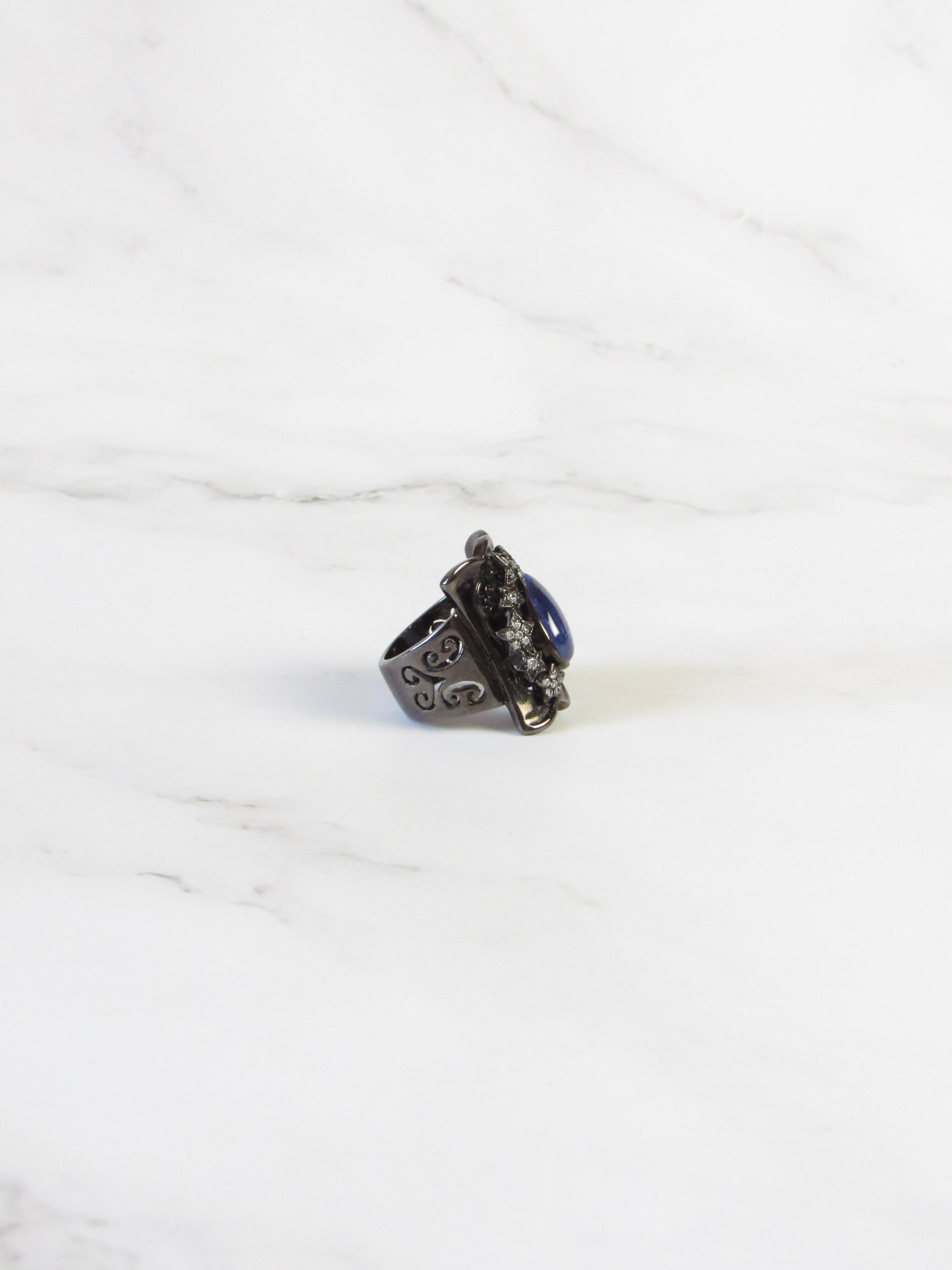 One-of-a-kind Iolite Oxidized Silver Statement Ring