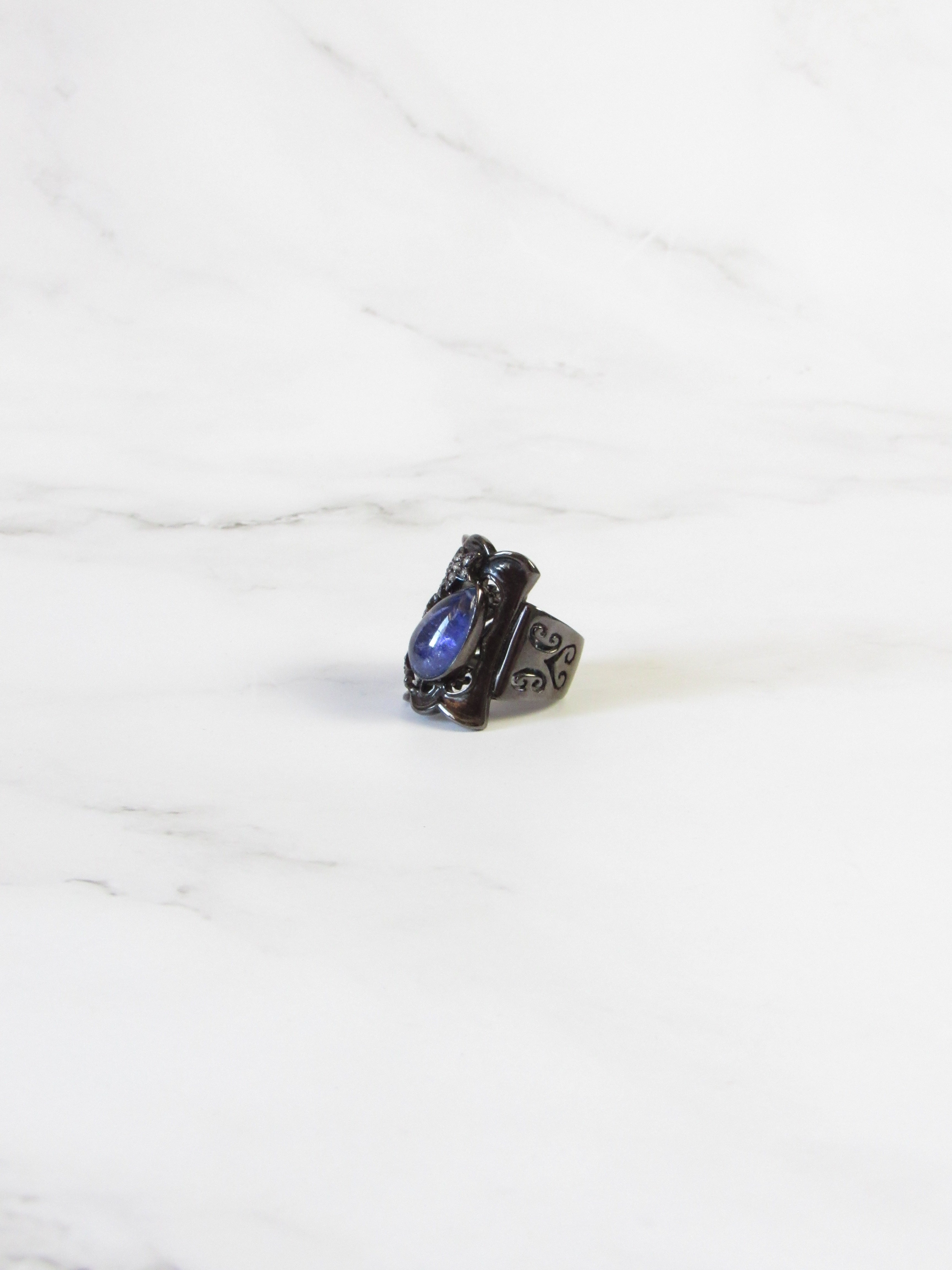 One-of-a-kind Iolite Oxidized Silver Statement Ring