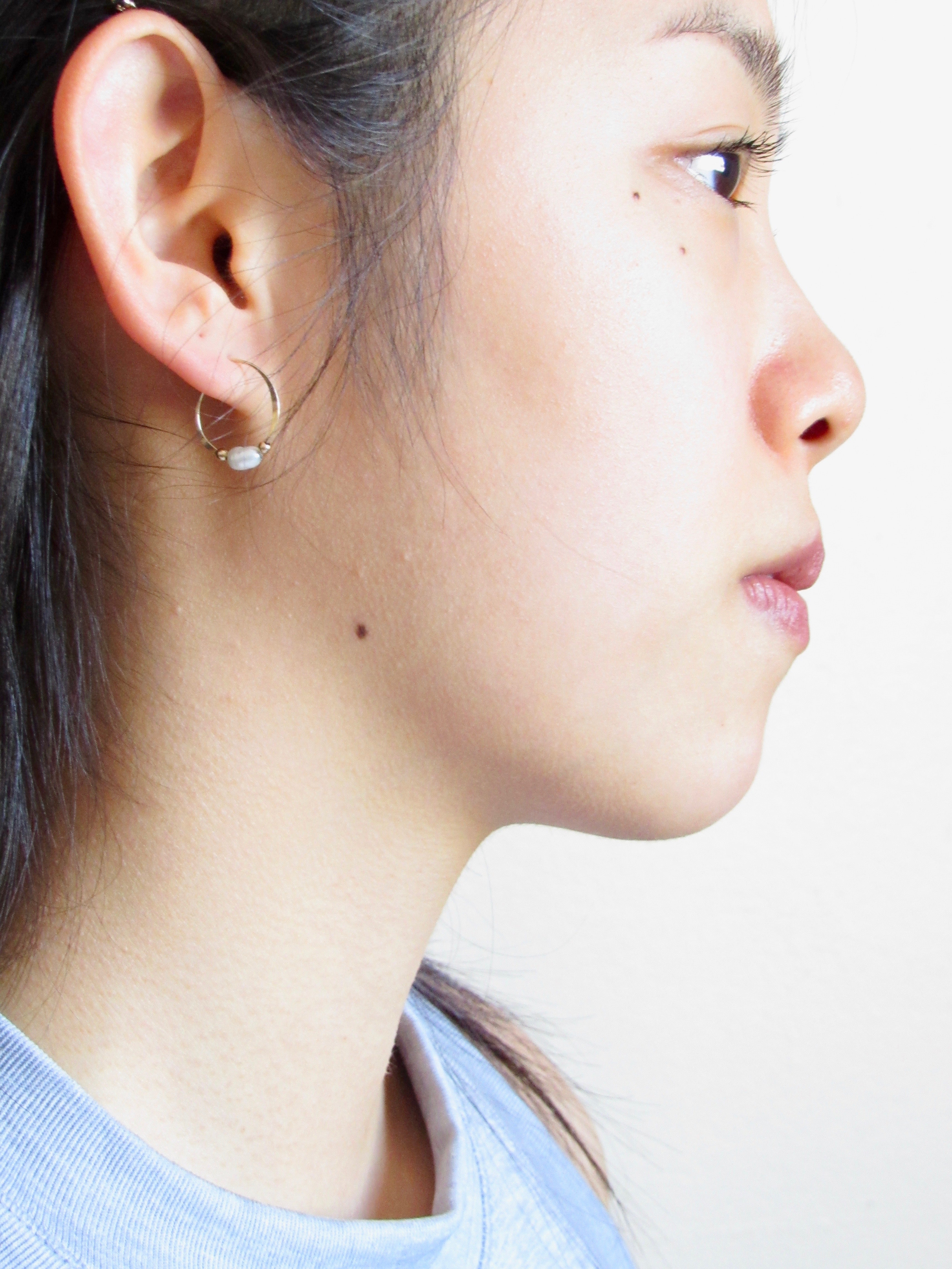 White Freshwater Pearl Beads Gold Vermeil Hoop Earrings