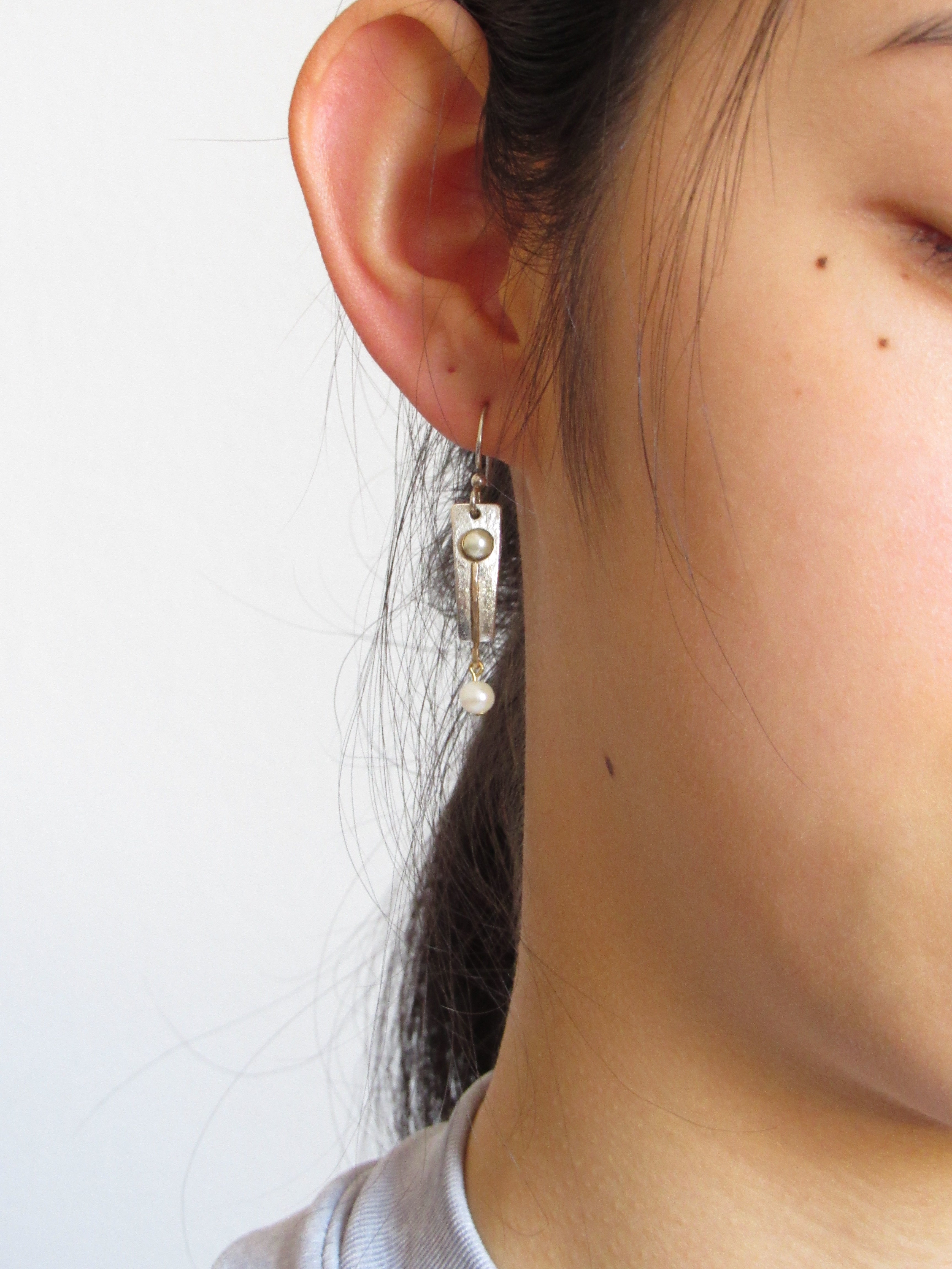 Pearl Gold Vermeil Silver Dangle Earrings