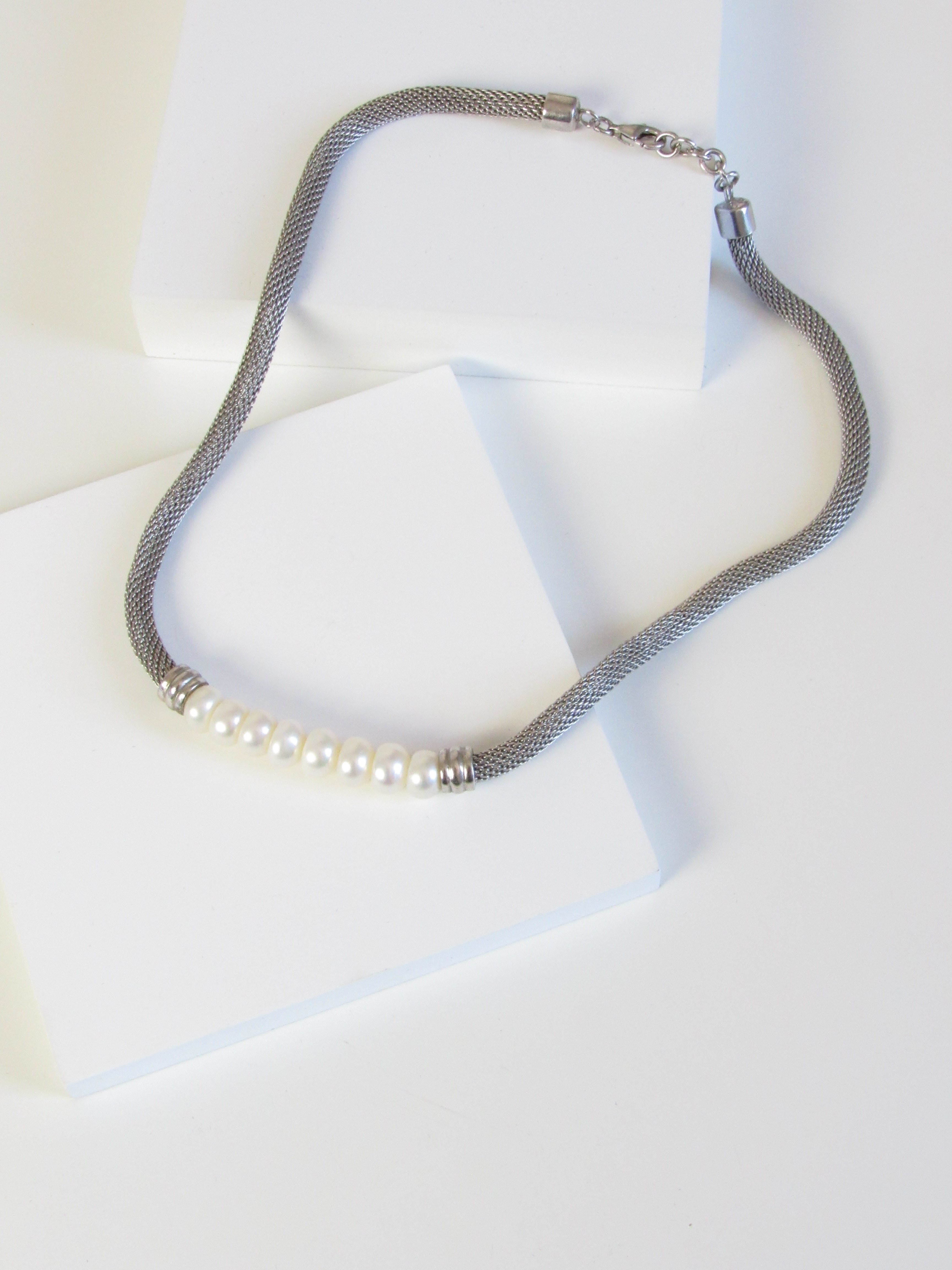 Vintage Pearl Silver Rope Necklace