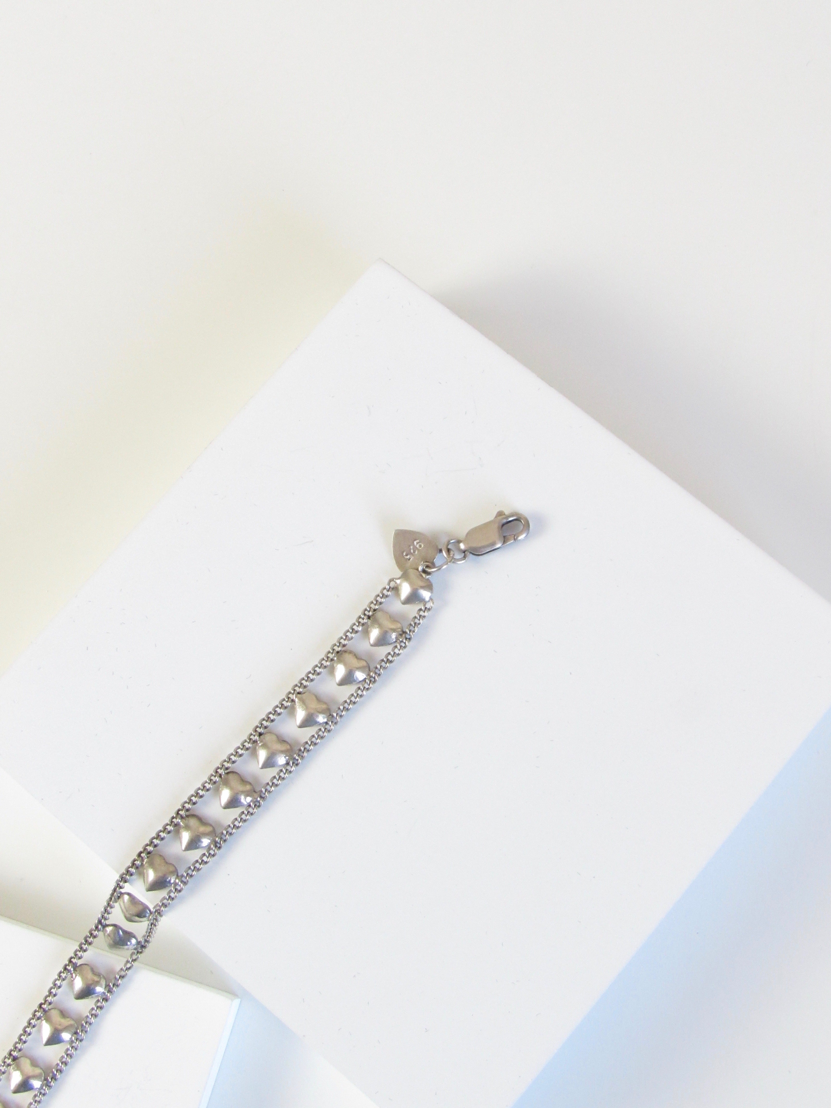 Vintage Heart Chain Silver Bracelet