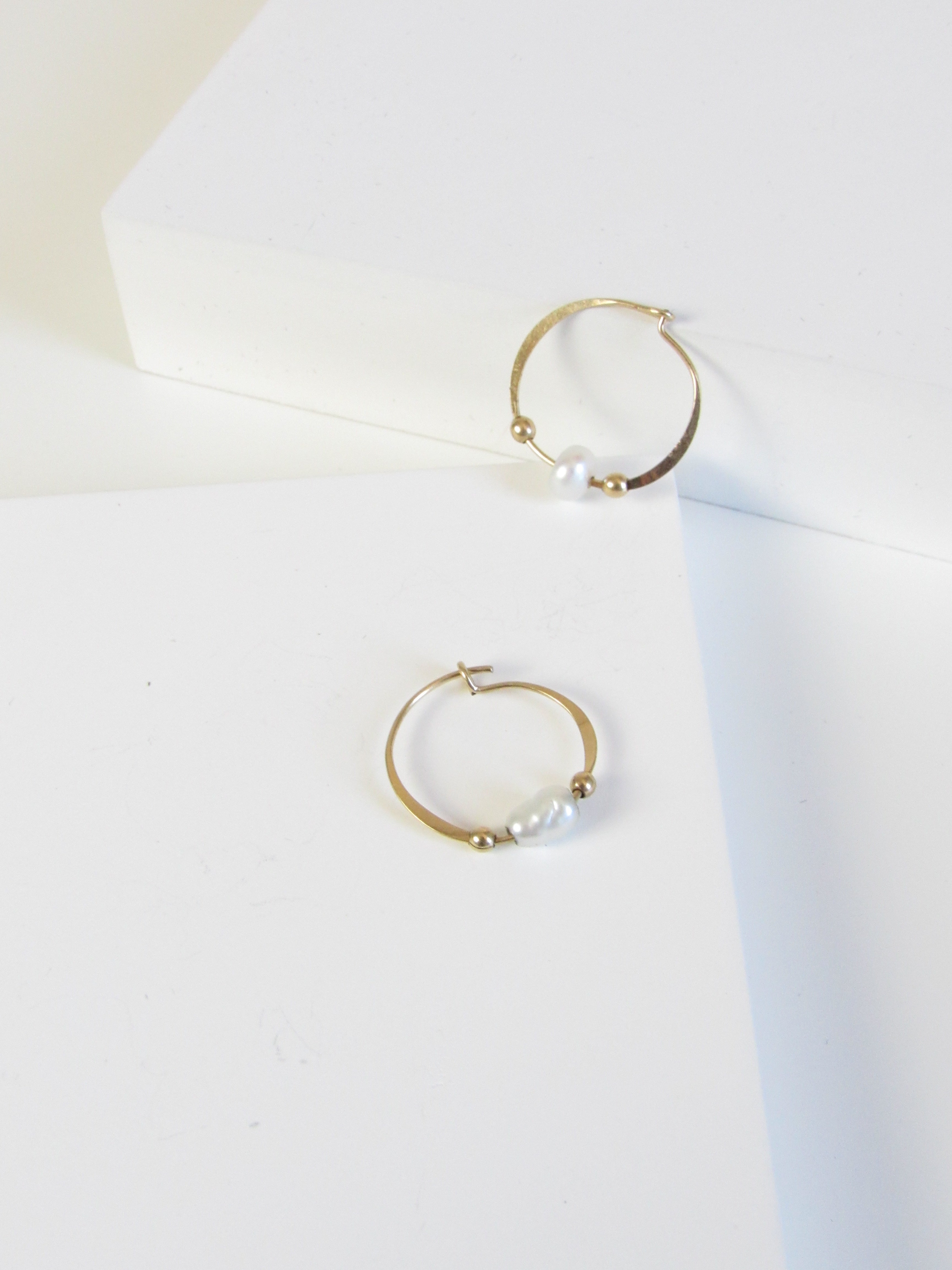 White Freshwater Pearl Beads Gold Vermeil Hoop Earrings