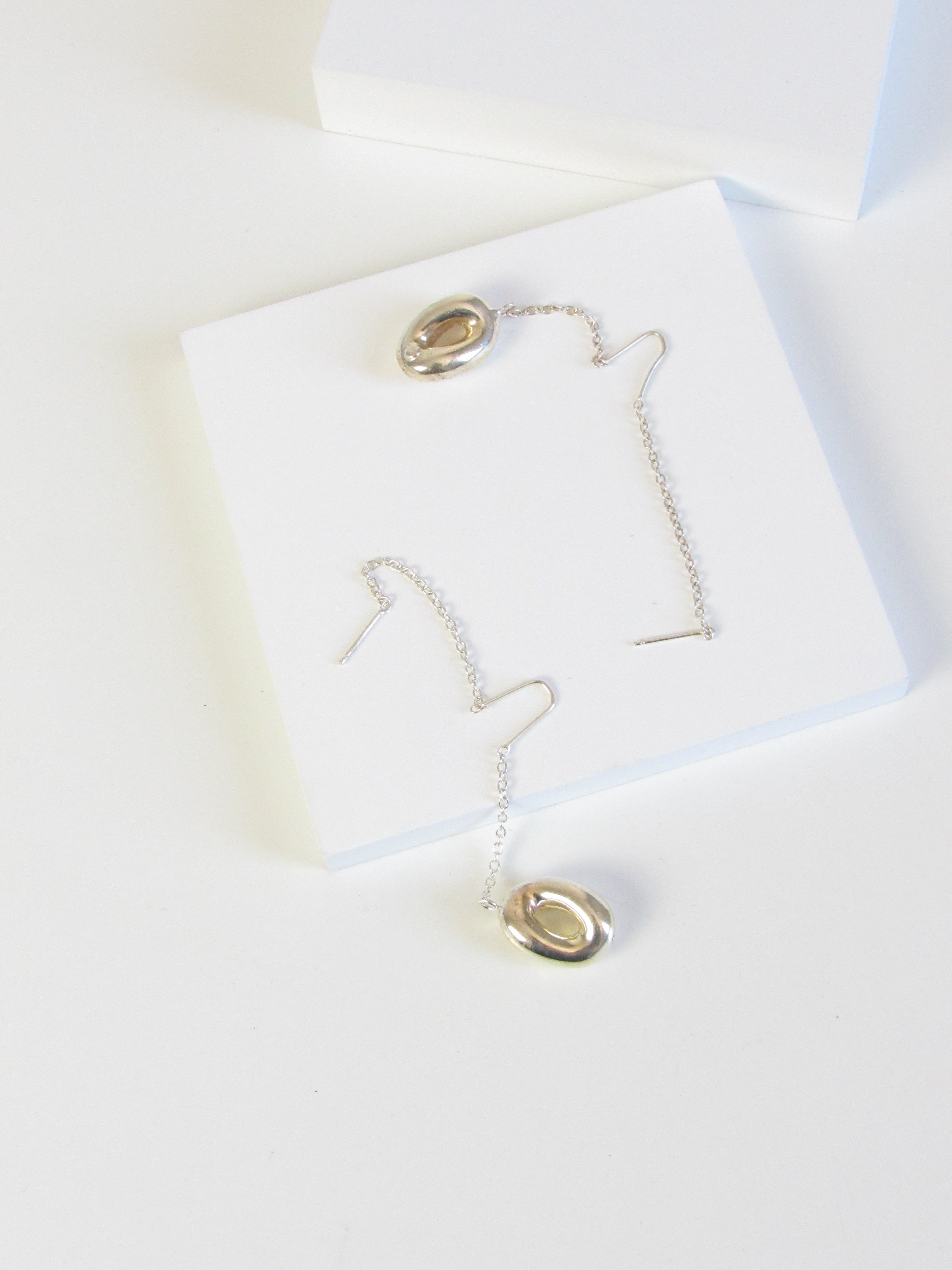 Modernism Scandinavian Handmade Oval Charm Twist Silver Threader Earrings