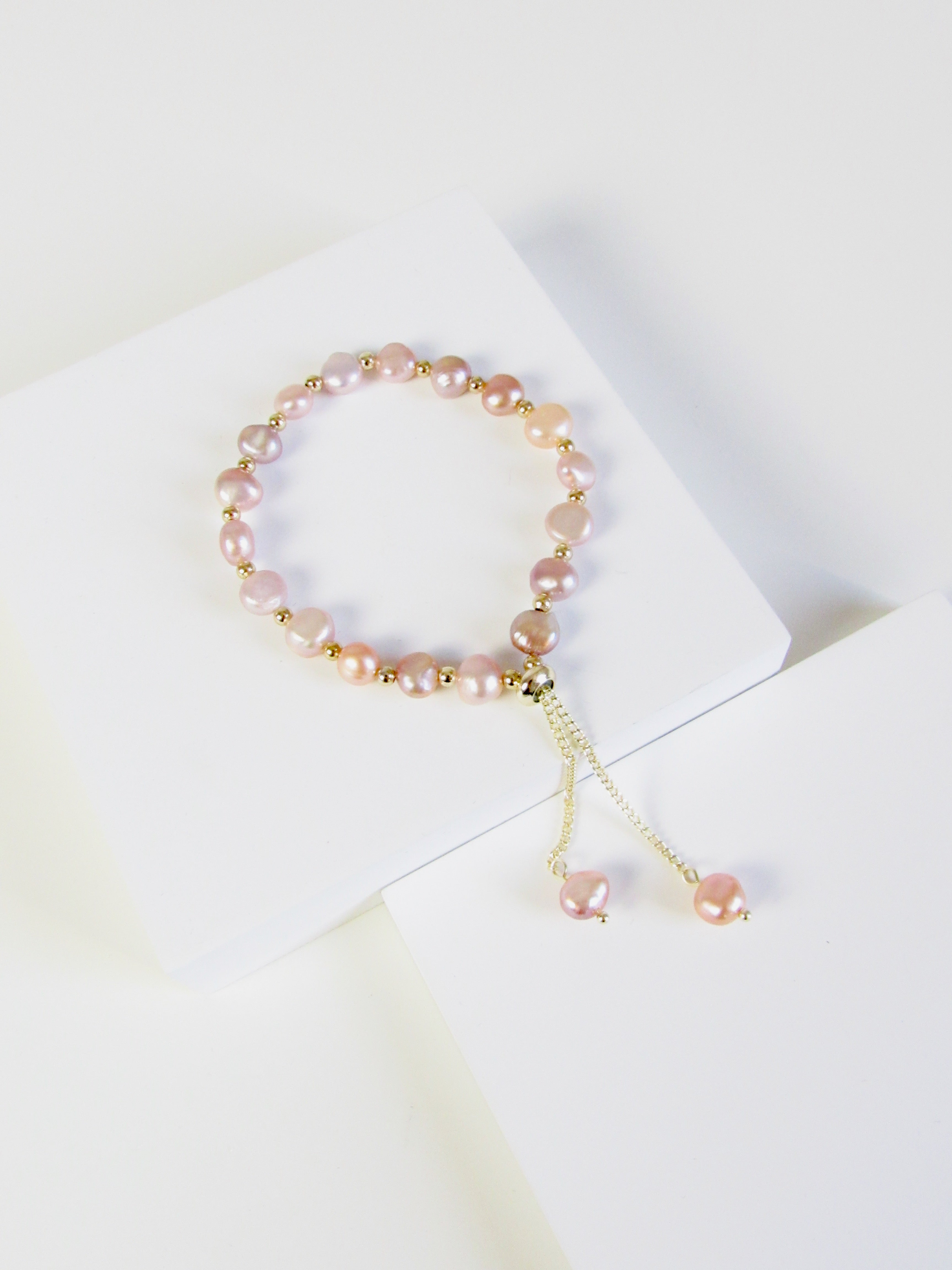 Rose Pink Genuine Baroque Pearl Beads Gold Bracelet