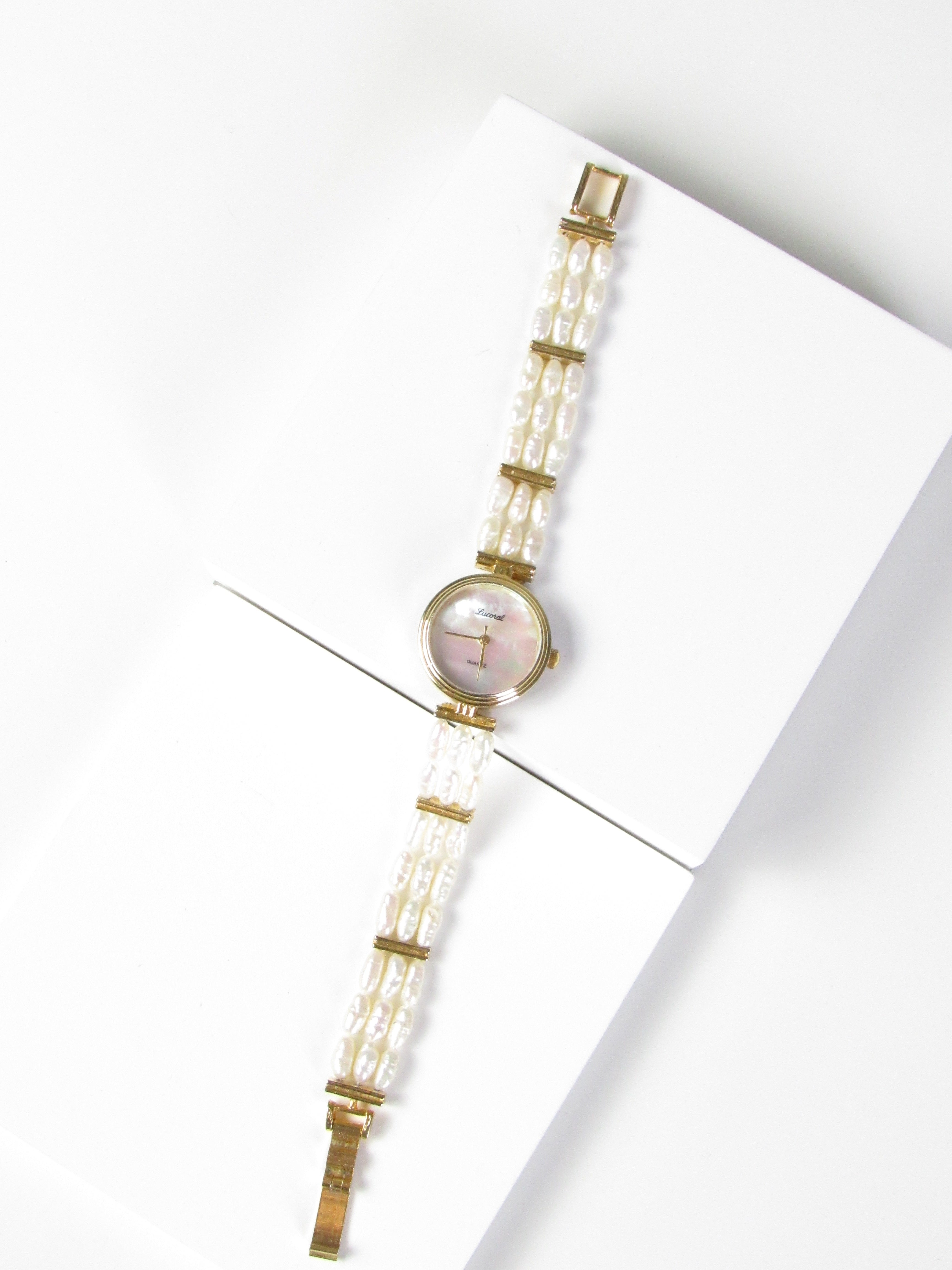 Lucoral Natural Pearl Gold Tone Ladies Watch