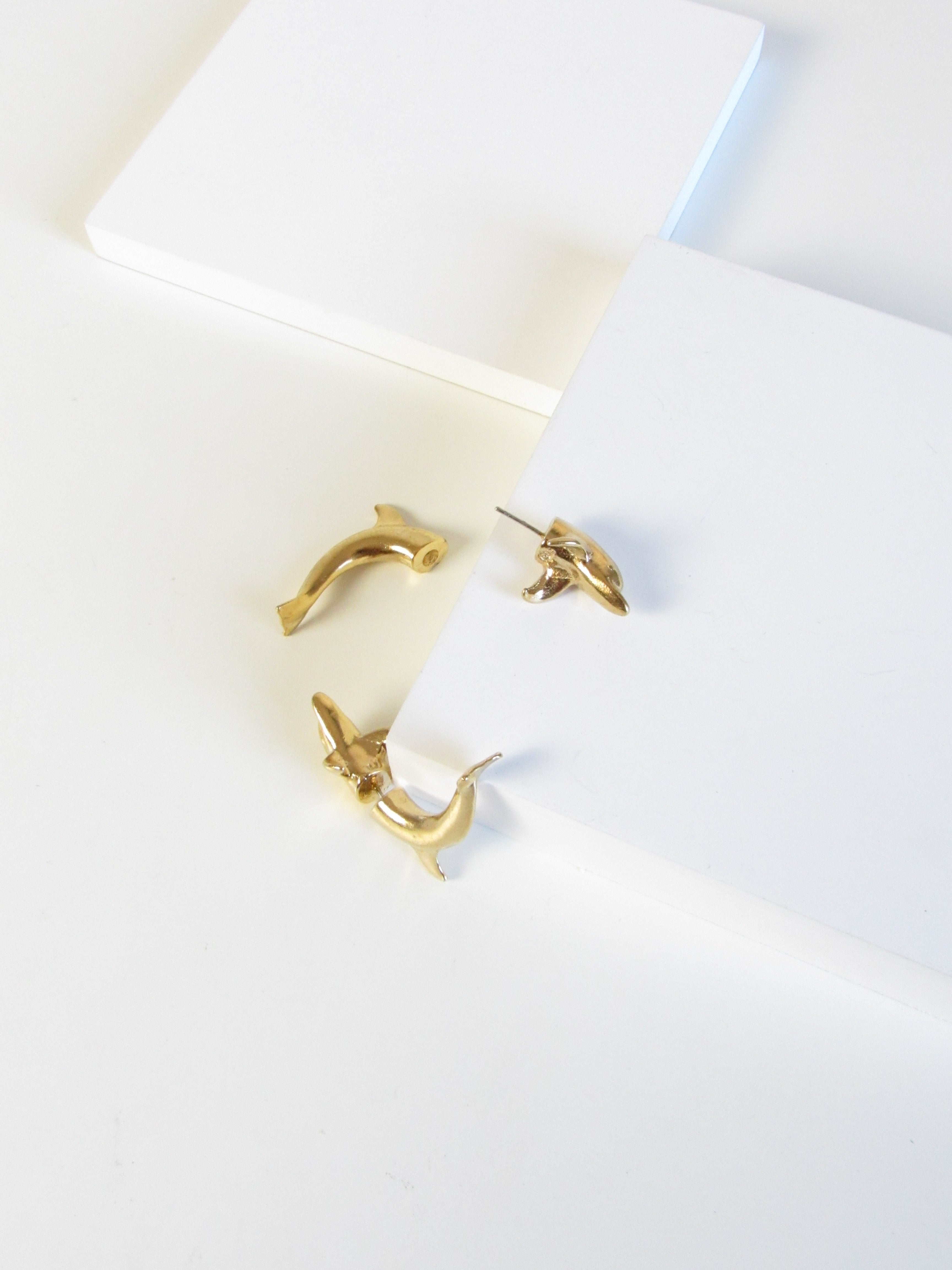 Jumping Dolphin Gold Stud Earrings