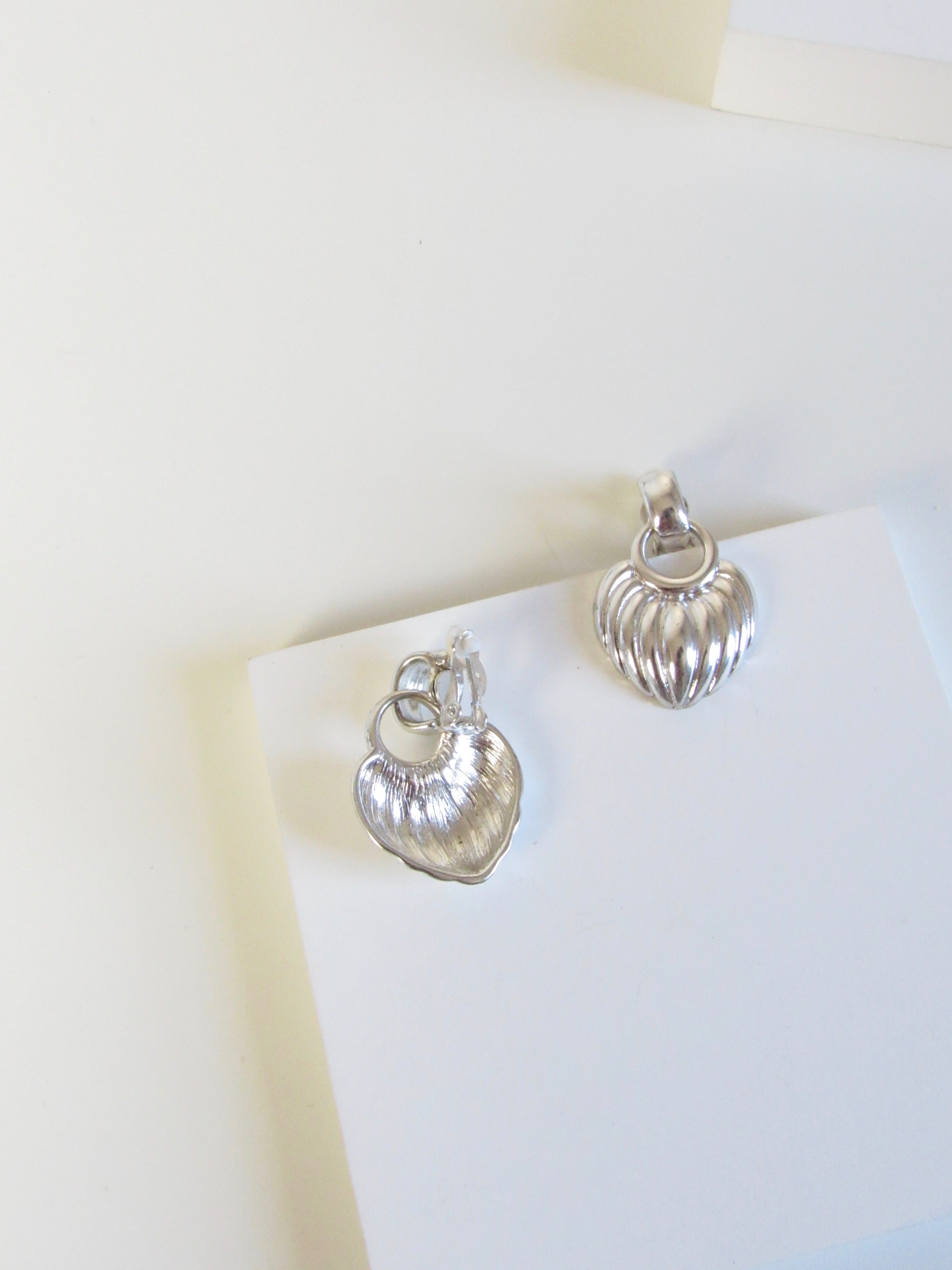 Vintage Croissant Dome Silver Drop Earrings