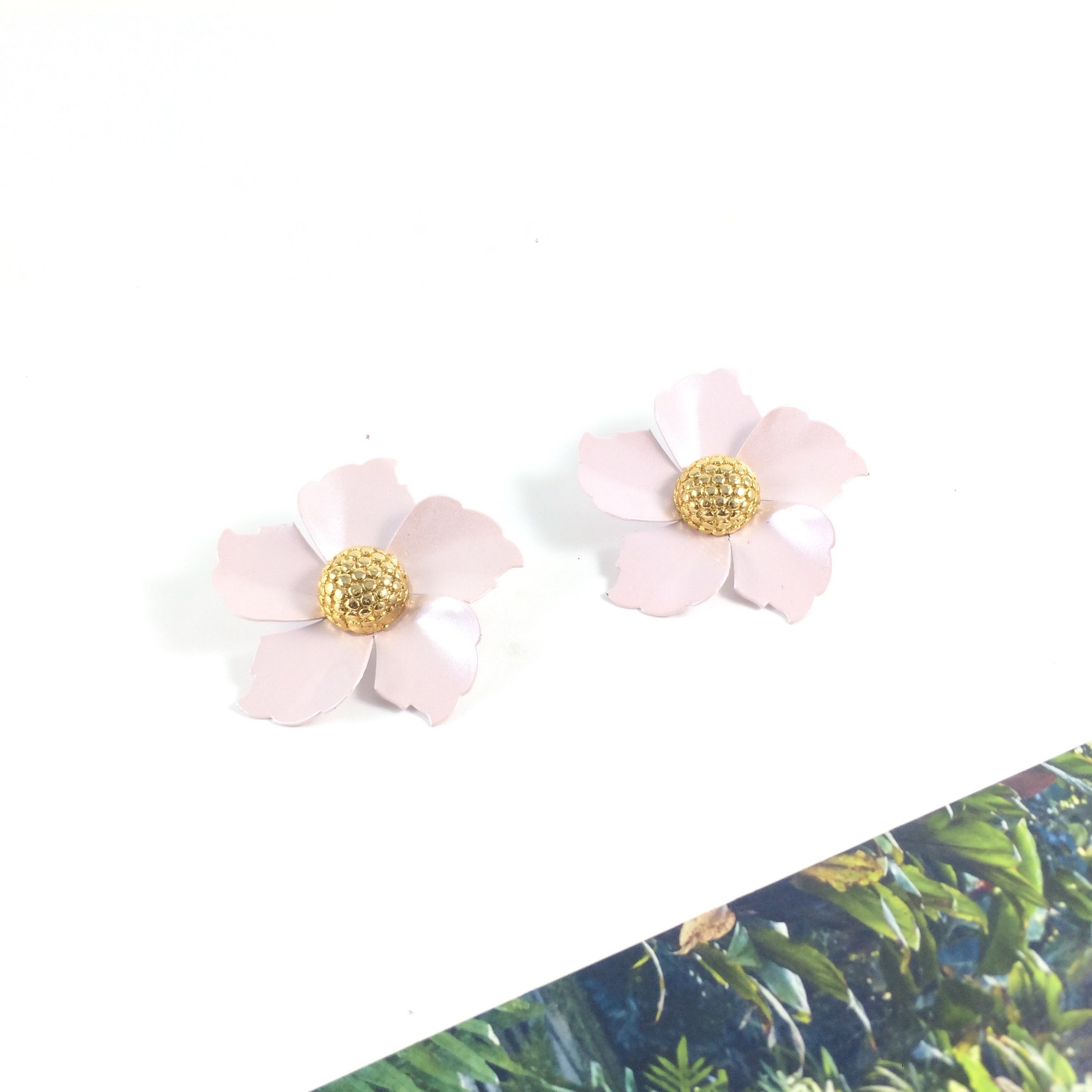Pink Magnolia Vintage 80s' Floral Pierced Earrings | Holiday Gift | Holiday Party