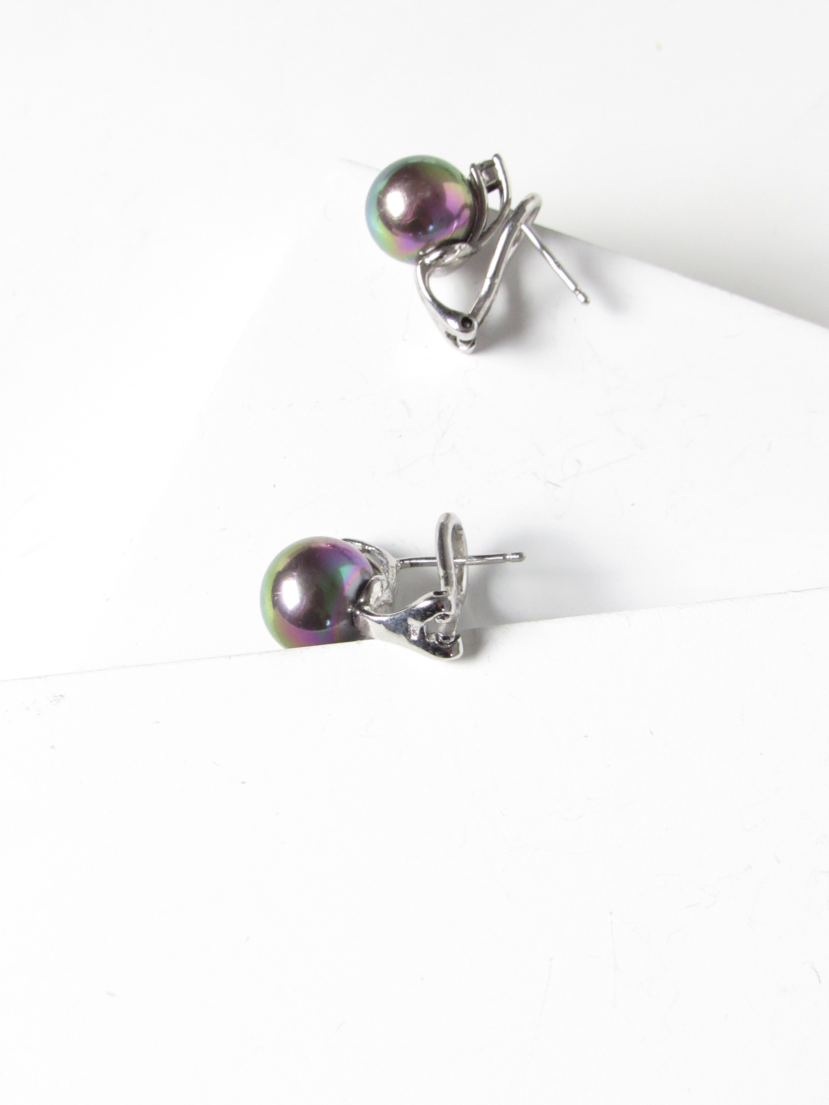 Vintage Black Iridescent Pearl Earrings