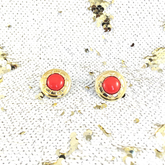 60s Empire Cherry Jam Biscuit Gold Frame Classic Vintage Earrings