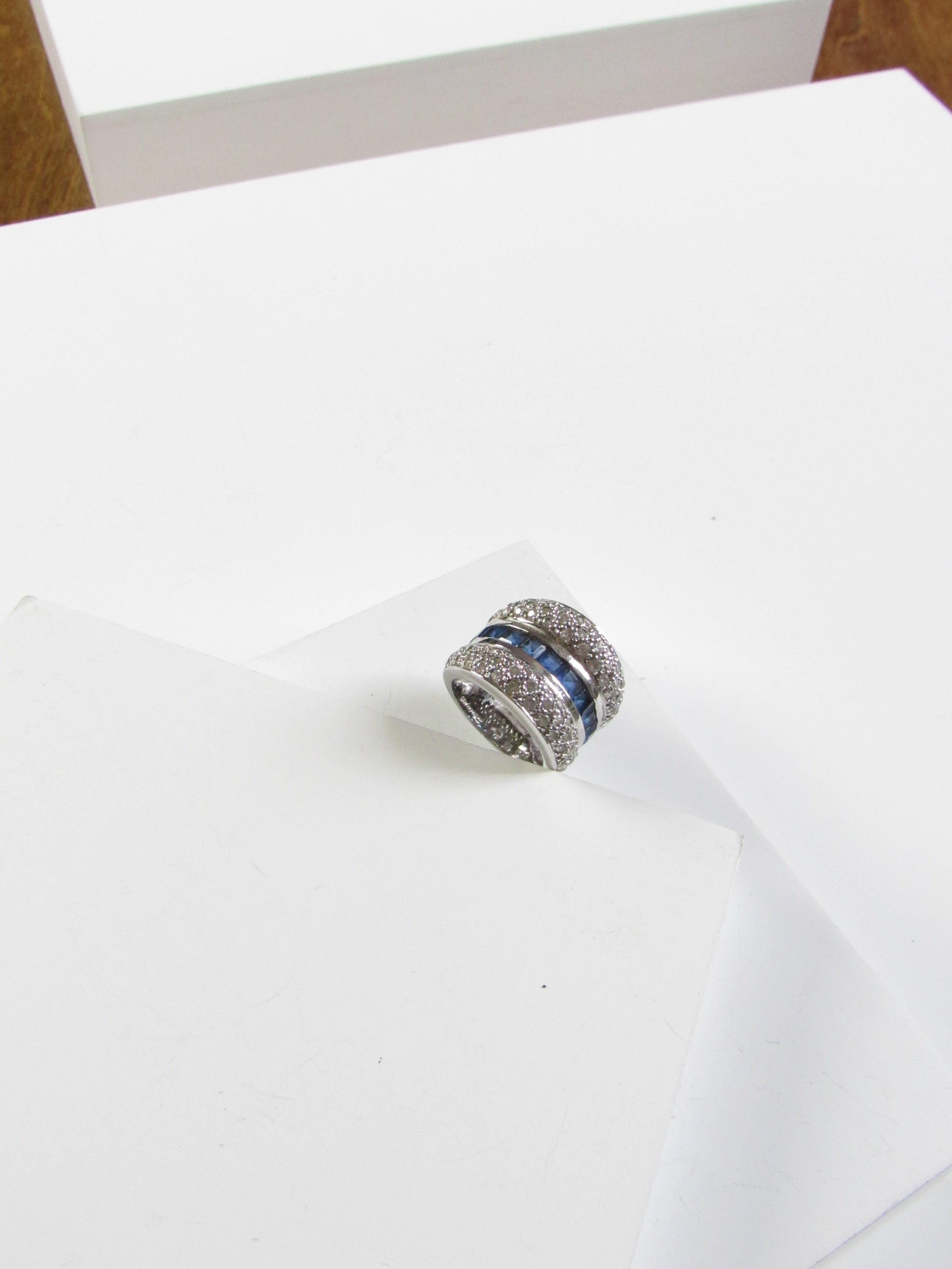 Baguette Cut Sapphire Diamond Silver Wide Ring