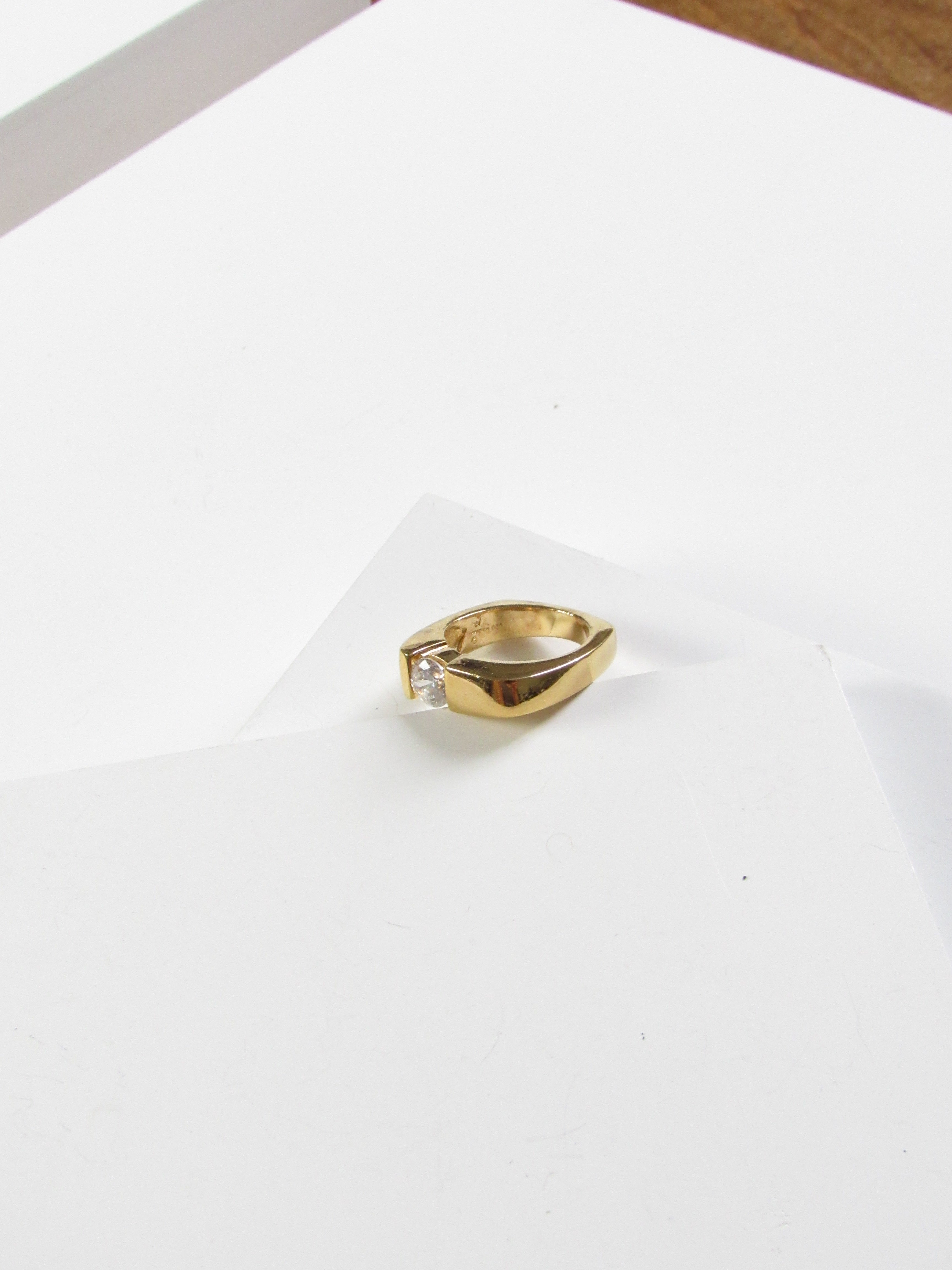 Zirconia Square Yellow Gold Vermeil Solitaire Ring