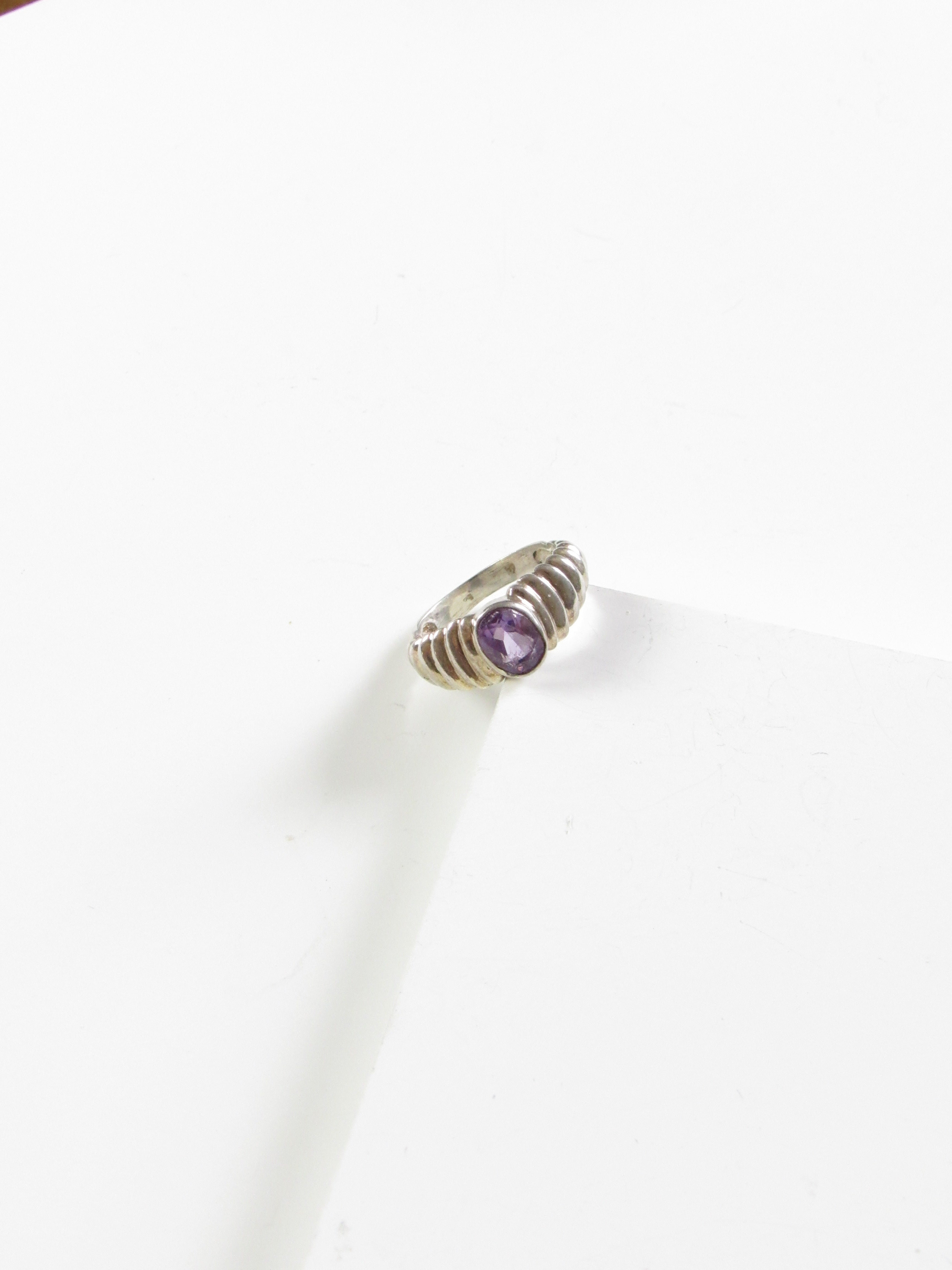 Oval Purple Amethyst Silver Dome Ring