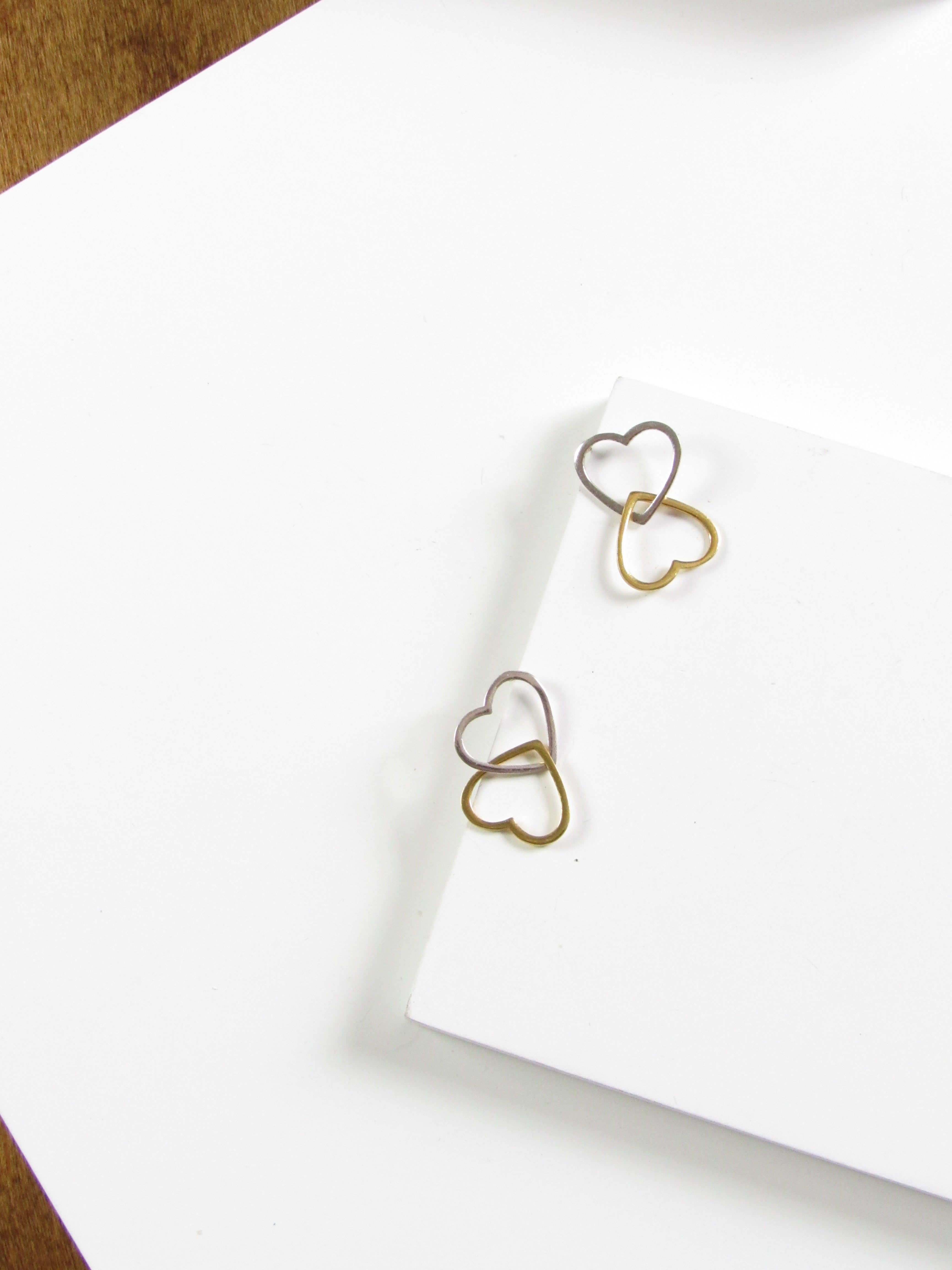 Interlocked Heart Silver & Gold Dangle Earrings