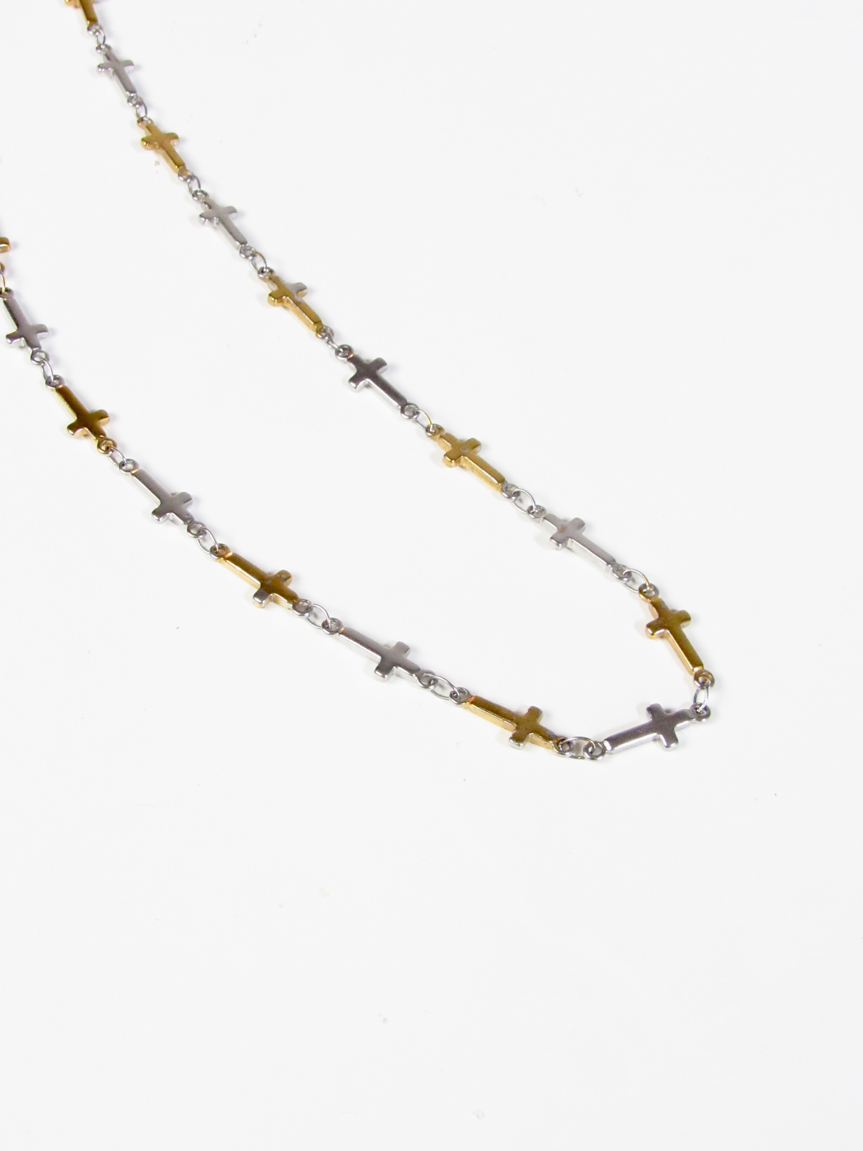 Tattoo Cross Alternated Gold & Silver Chain Necklace
