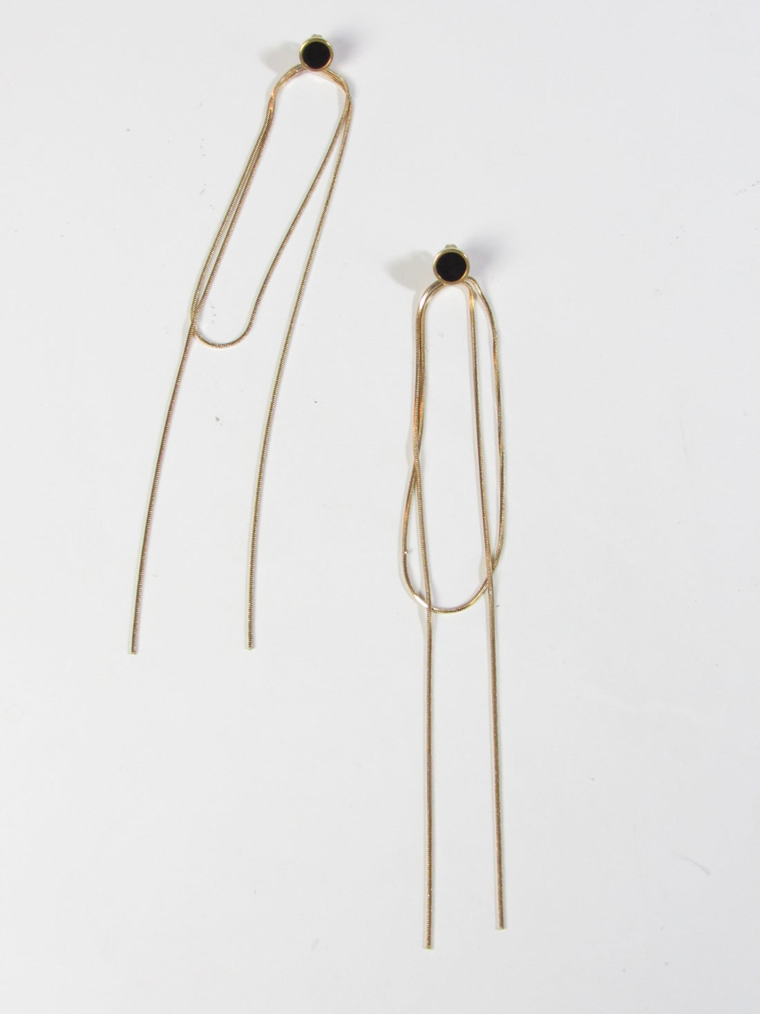 Minimal Black Enamel Dot Drop Earrings Gold