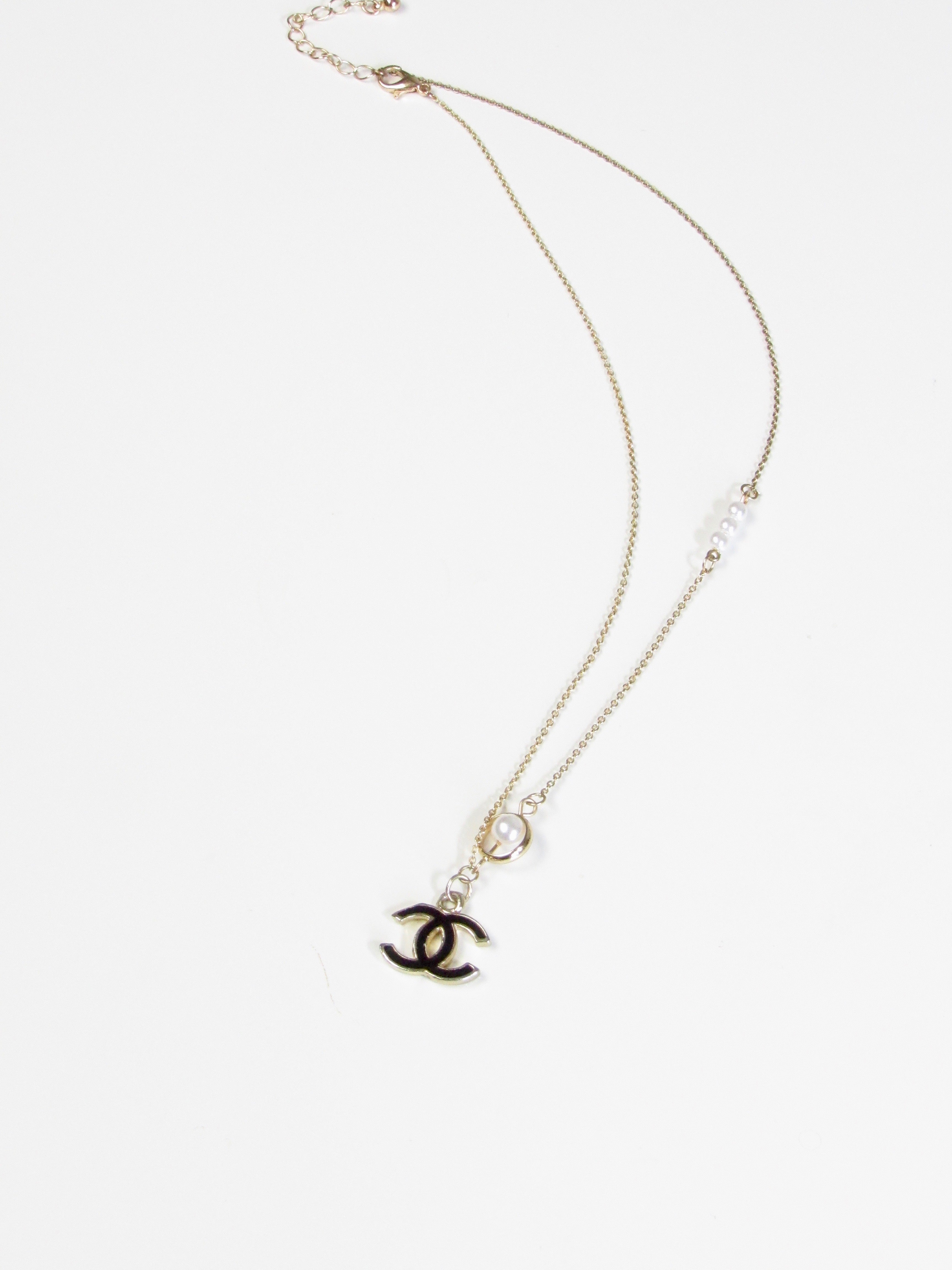 Reconstructed Chanel Logo Charm Gold Pendant Necklace