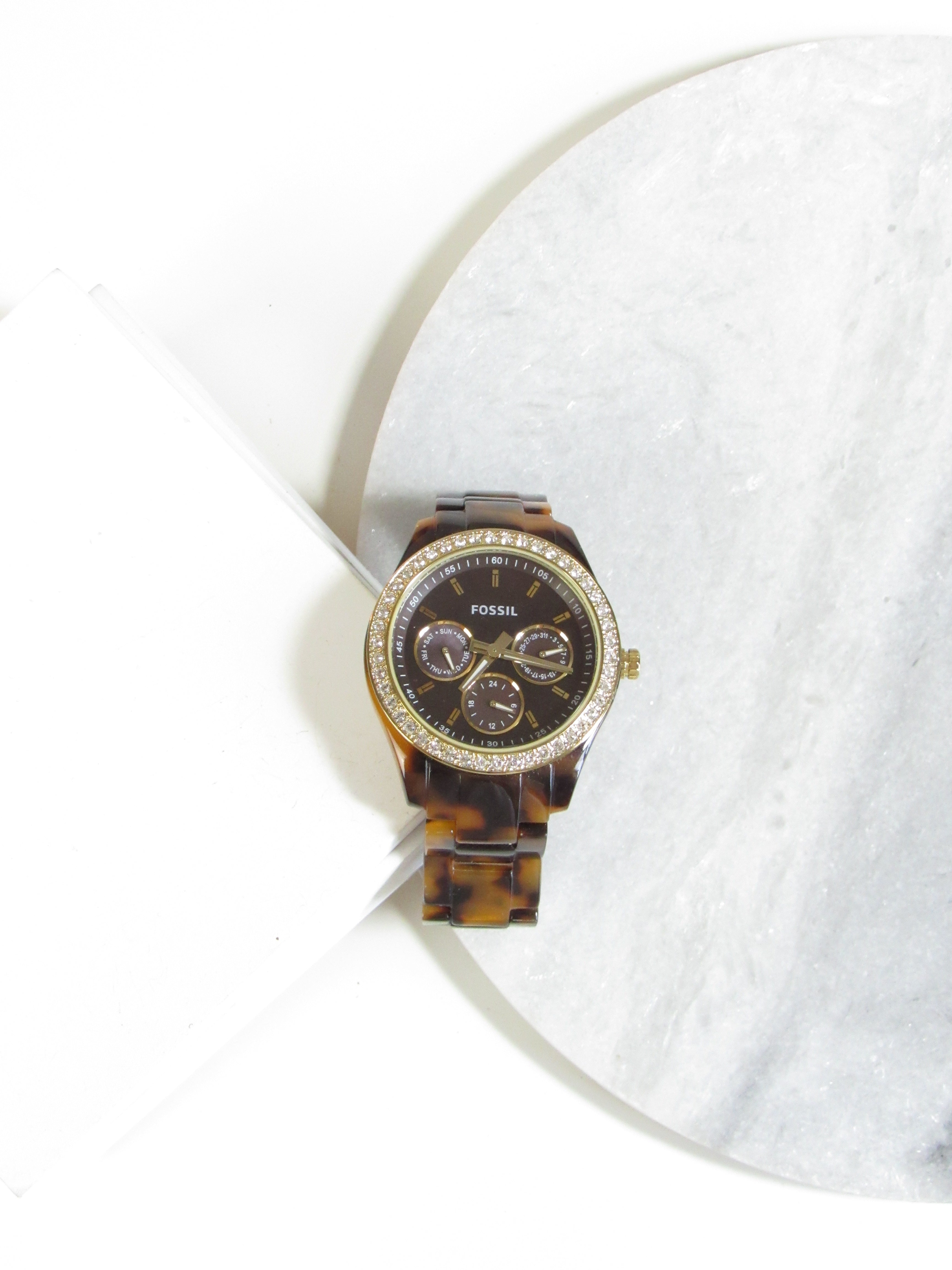 Fossil Circle Brown Tortoise Resin Multifunction Movement Watch