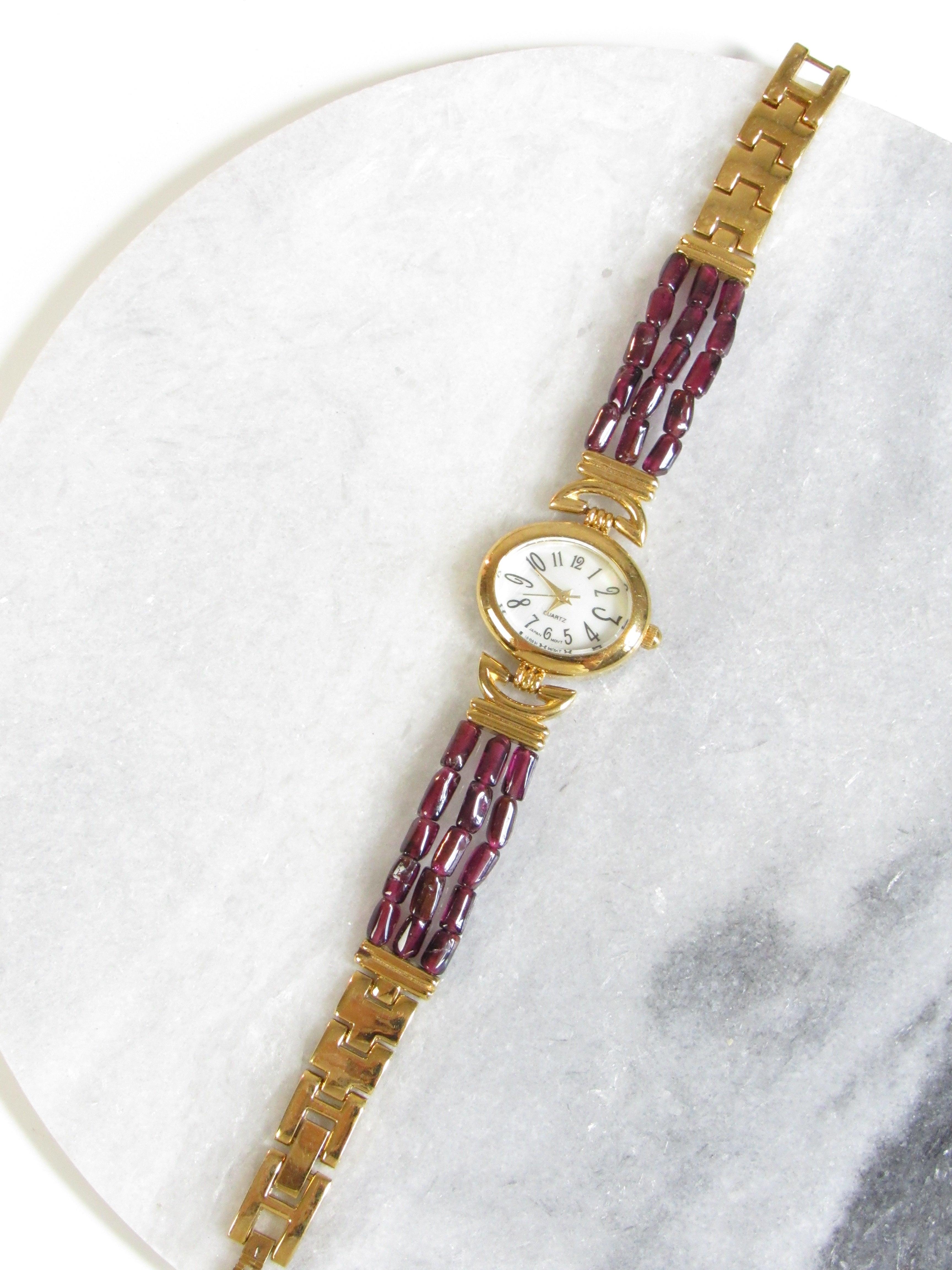Vintage Agate Chain Gold Ladies Watch
