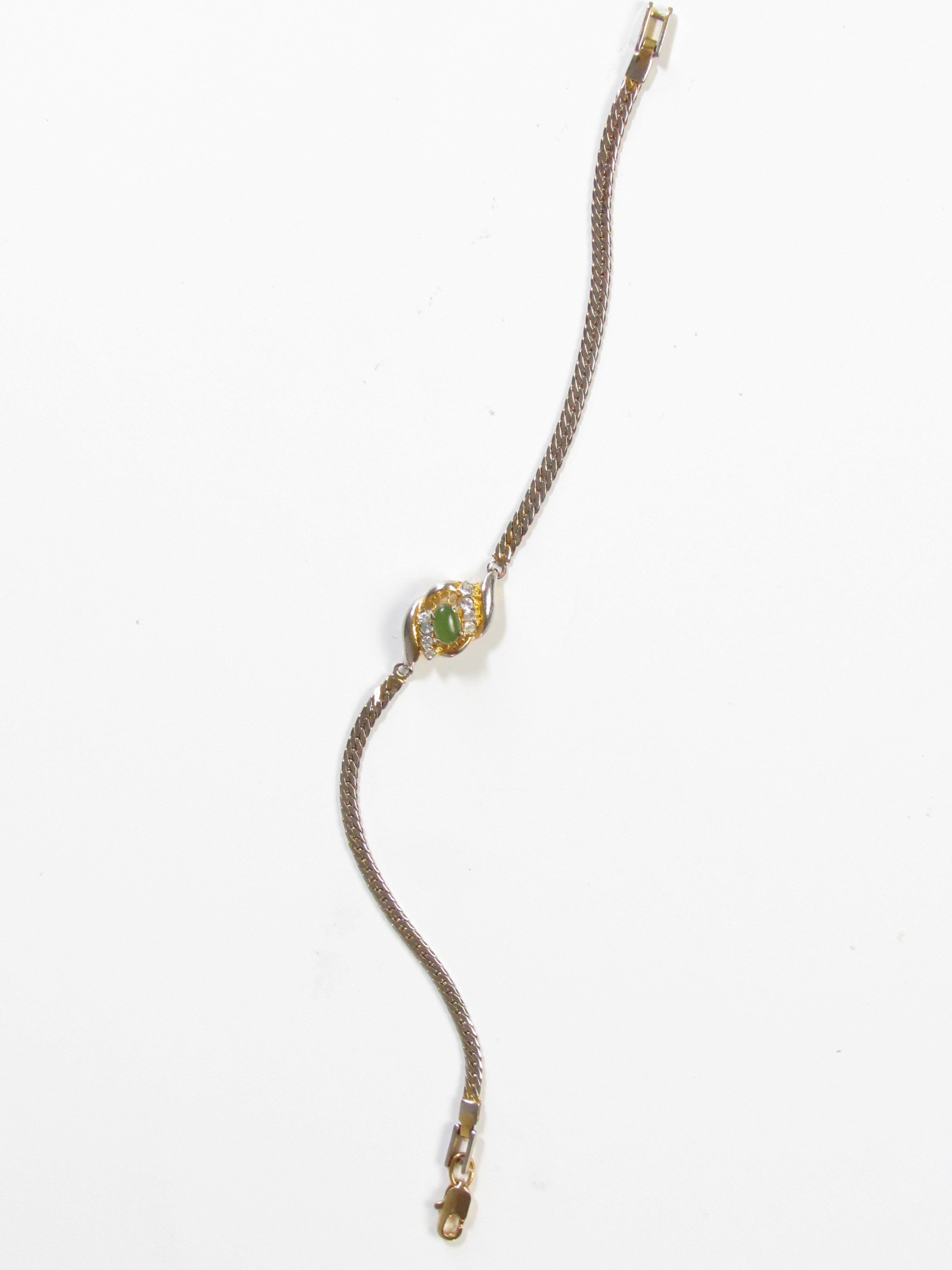Vintage Gold Plated Bracelet with Green Jade