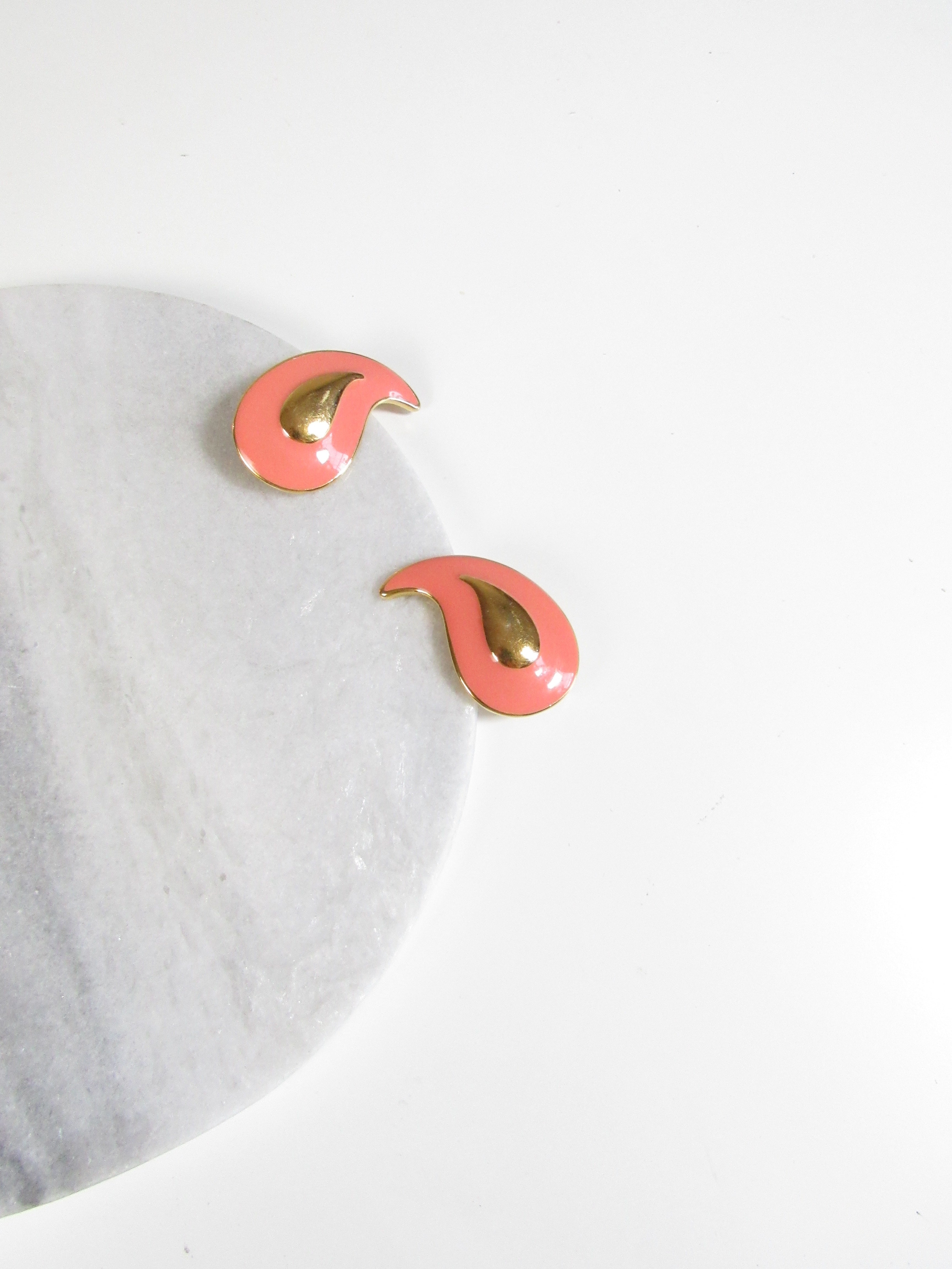 Yves Saint Laurent Paisley Pink Gold Clip On Earrings