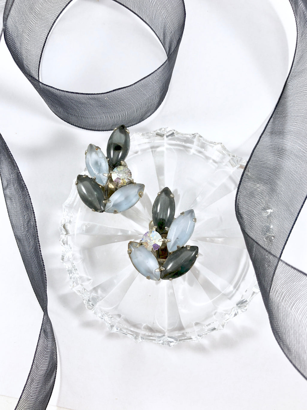 Vintage 60s Royal Swan Crystal Cluster Earrings