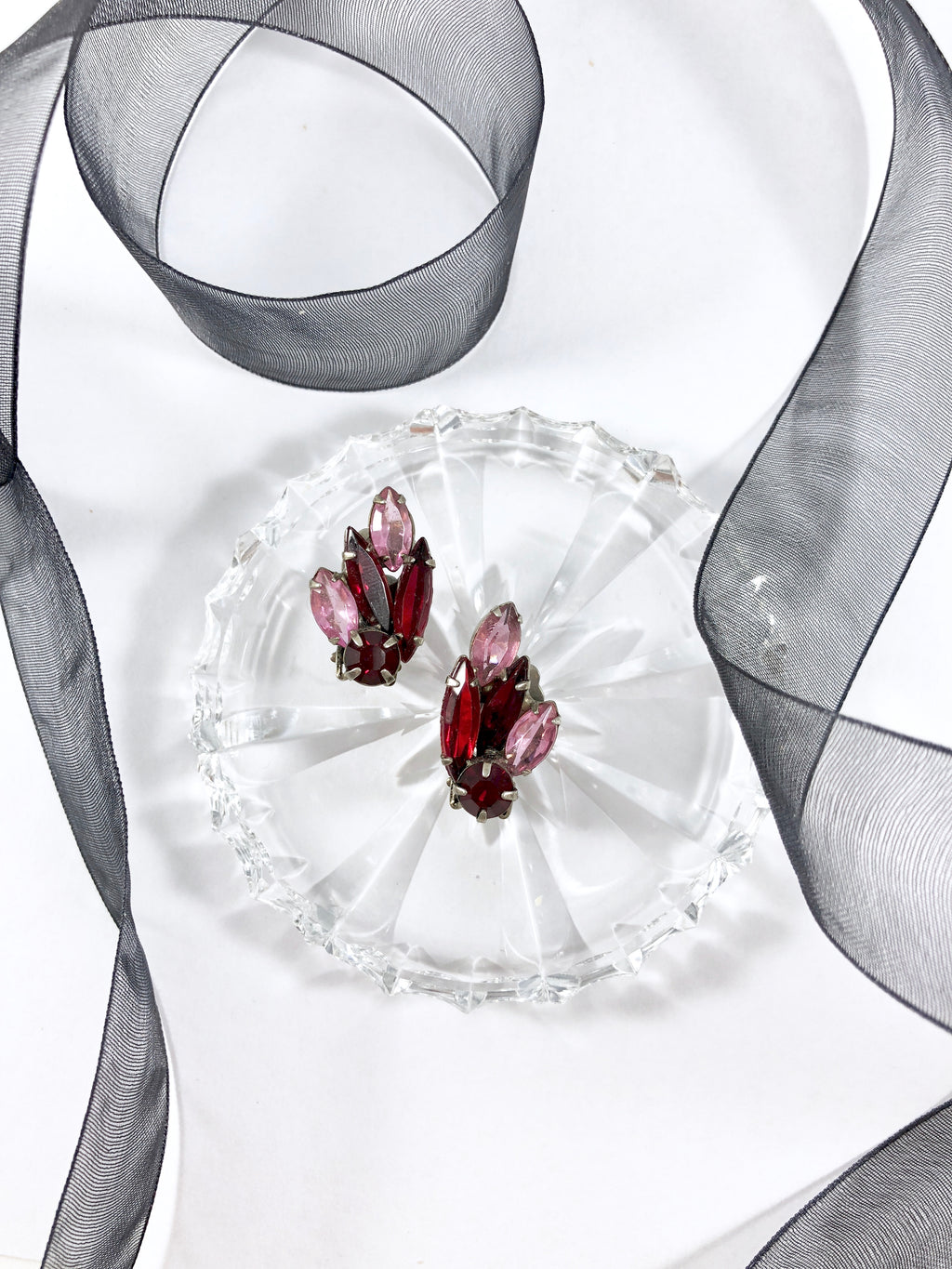 Vintage 60s Ruby Jewels Cluster Earrings