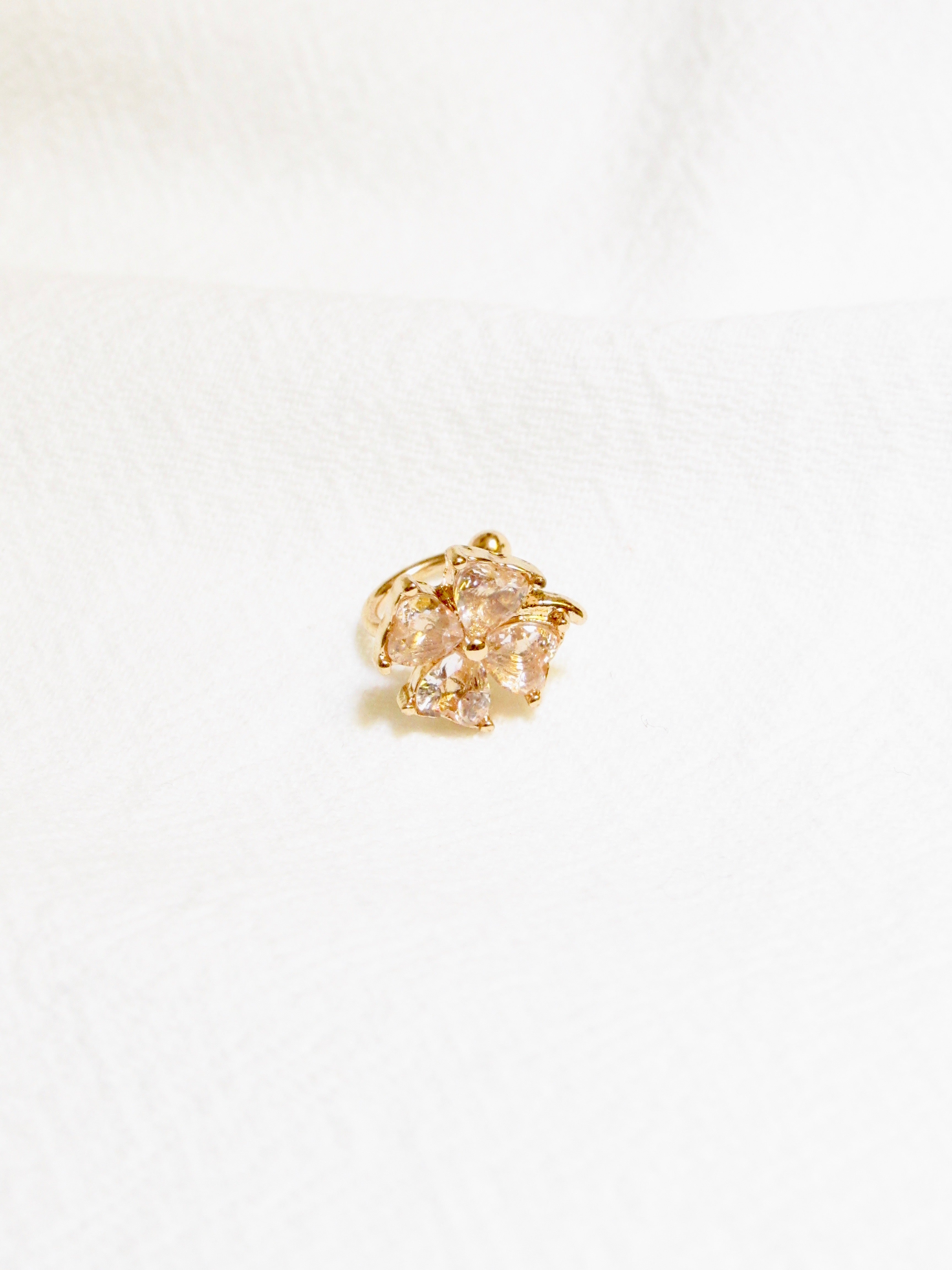 Flower Pink Crystal Gold Single Ear Cuff