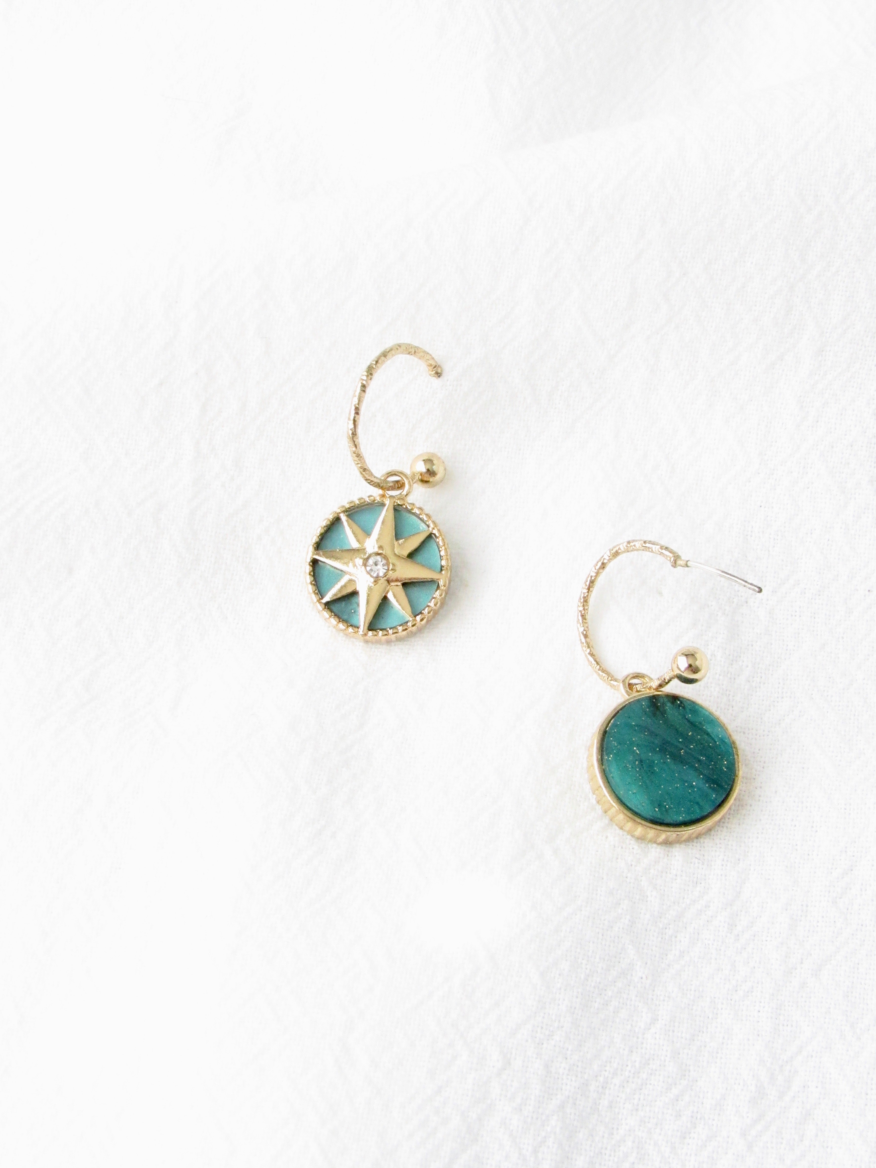 Star Medallion Lucite Charm Gold Earrings